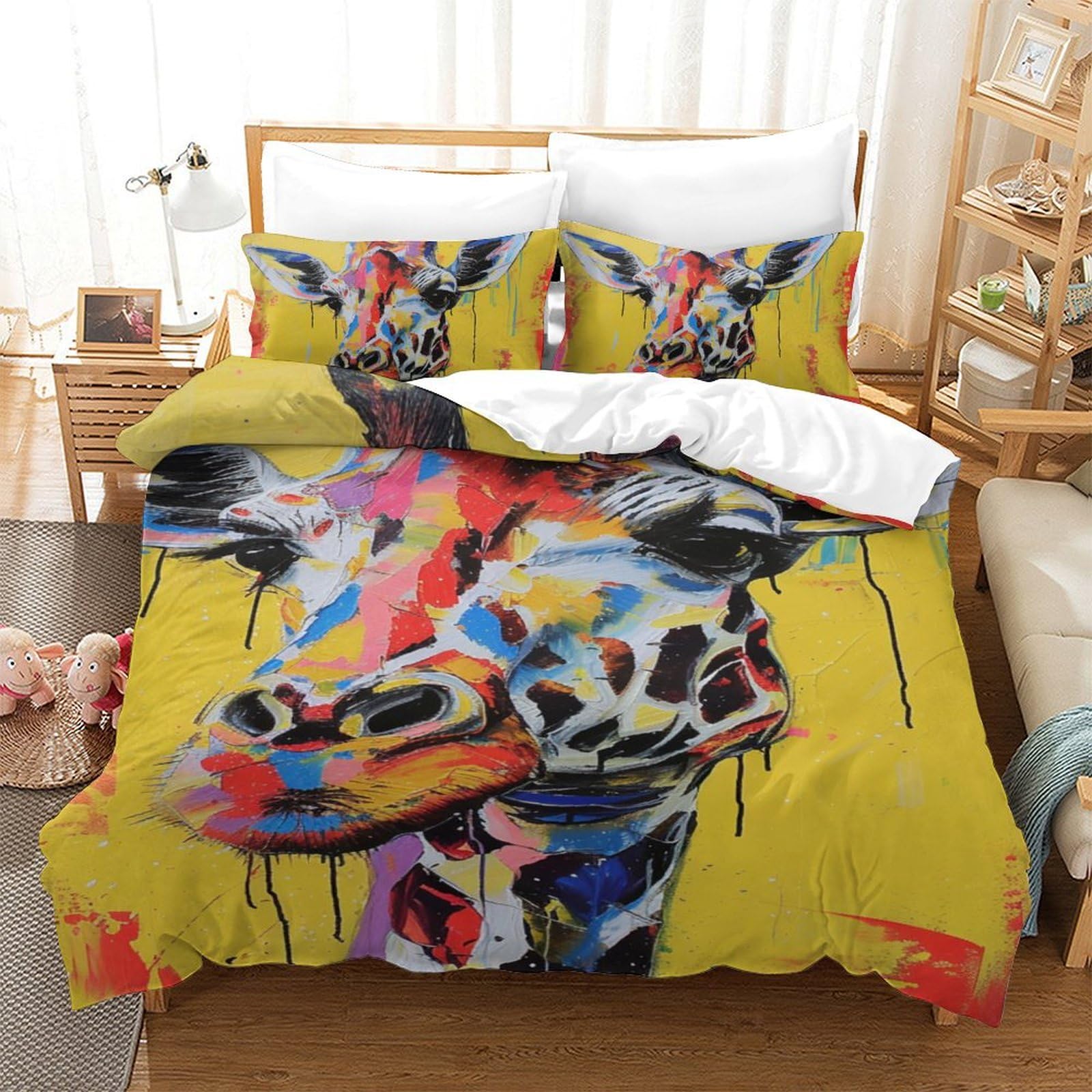 Parure de lit girafe colorée 3D créez une ambiance safari moderne dans la chambre