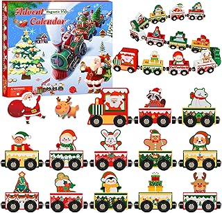 Advent Calendar 2025 Christmas Train, Magnetic Wooden Train, 24 Days Christmas Countdown Gift for Children, Festive Advent Calendar Toy for Boys and Girls Aged 3-12 Years