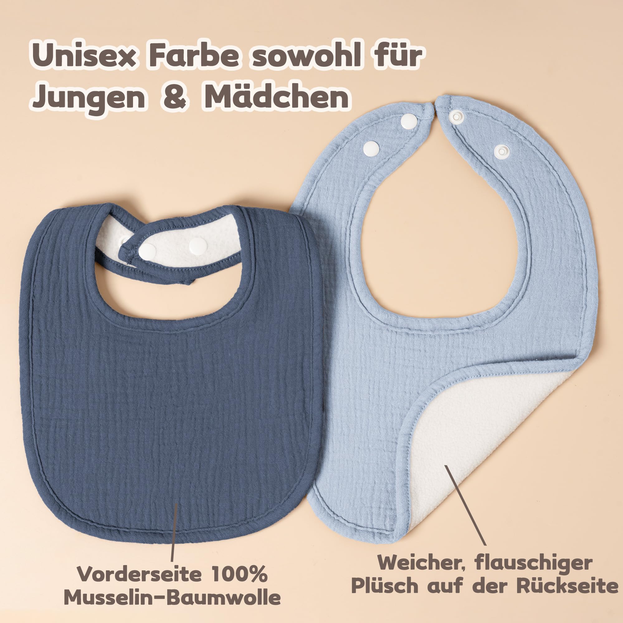 Susurration Bavoirs Bébé Mousseline Foulard, Doux Réglable Carré Bébé Bavoir 6 pack pour Unisexe Fille&Garçon