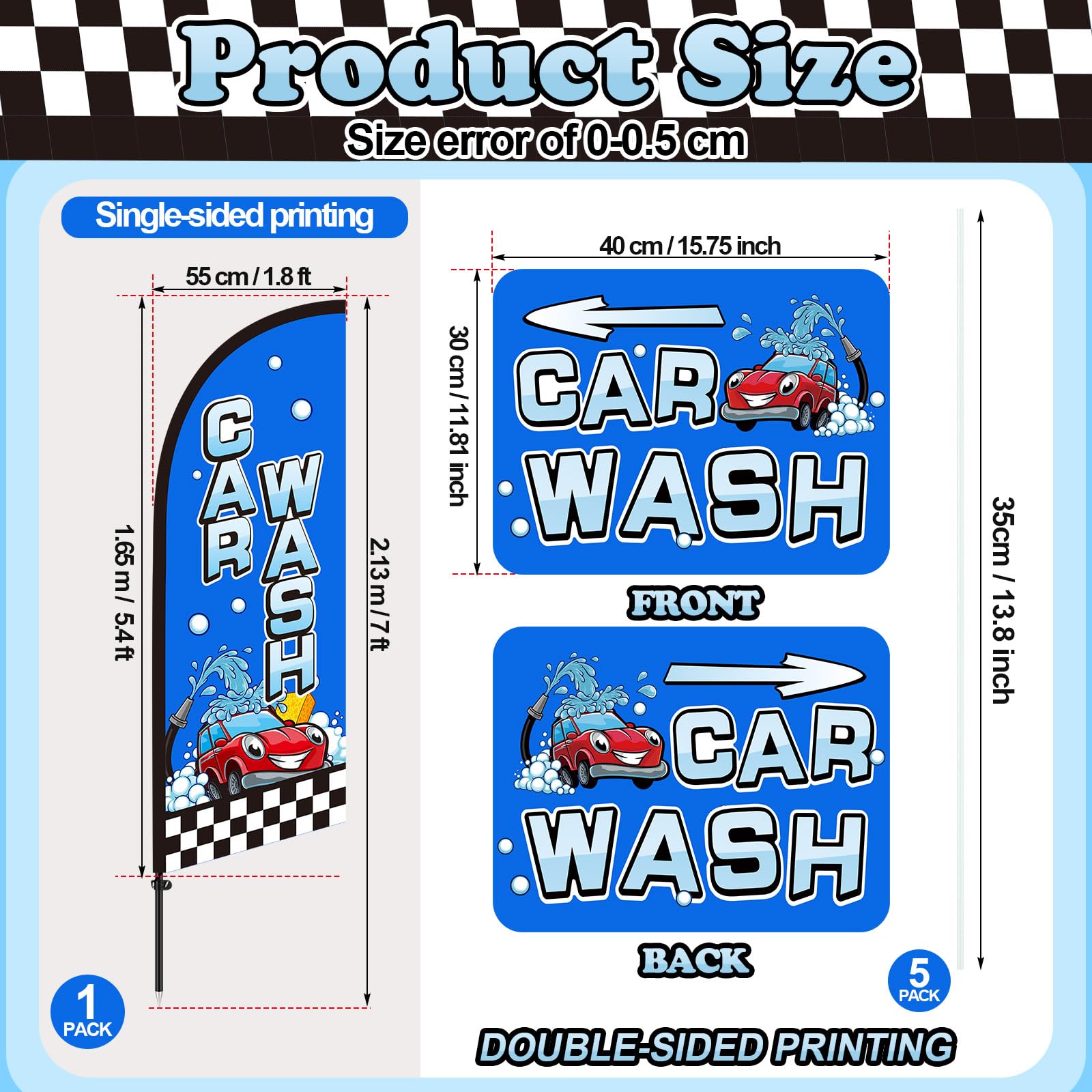Fanfanwin Il kit per asta della bandiera con piume per lavaggio auto include bandiera da 2,1 m con aste, 5 cartelli per lavaggio auto e 10 picchetti per esterni, negozi e decorazioni