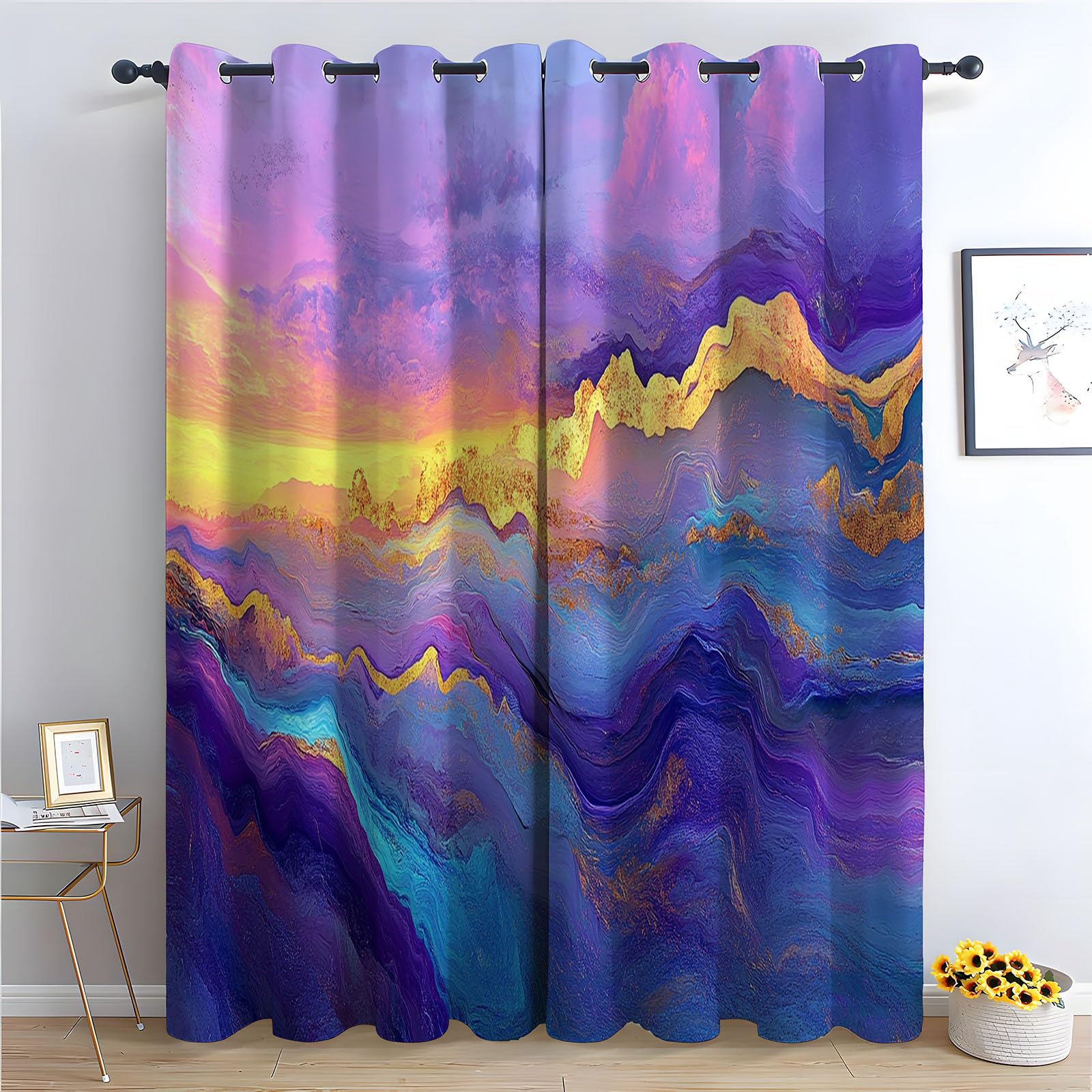 WQBQKKX Abstract Line Curtains Eyelet Minimalist Green Patterned Curtains Vintage Art Deco Drapes Thermal Insulated Room Darkening Curtain-52 W x 108" L (Pack of 2)