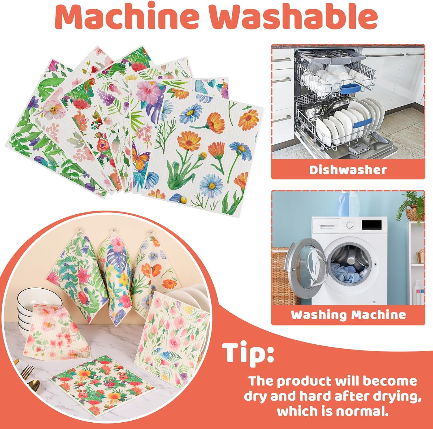 Needbrock 6 Pack Spring Floral Swedish Dishcloths for Kitchen, Swedish Rag image 4