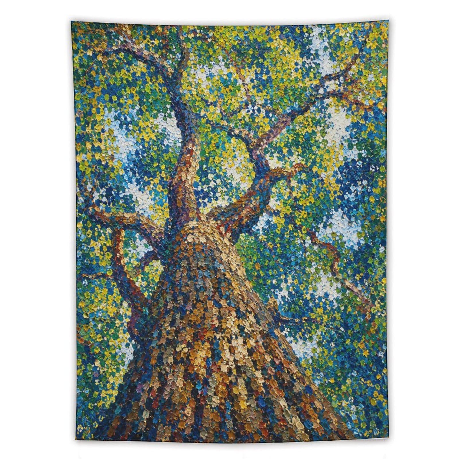 H3B8U2Y5 Rainbow Dot Tree Wall Tapestry, Impressionist, Pointillist Forest