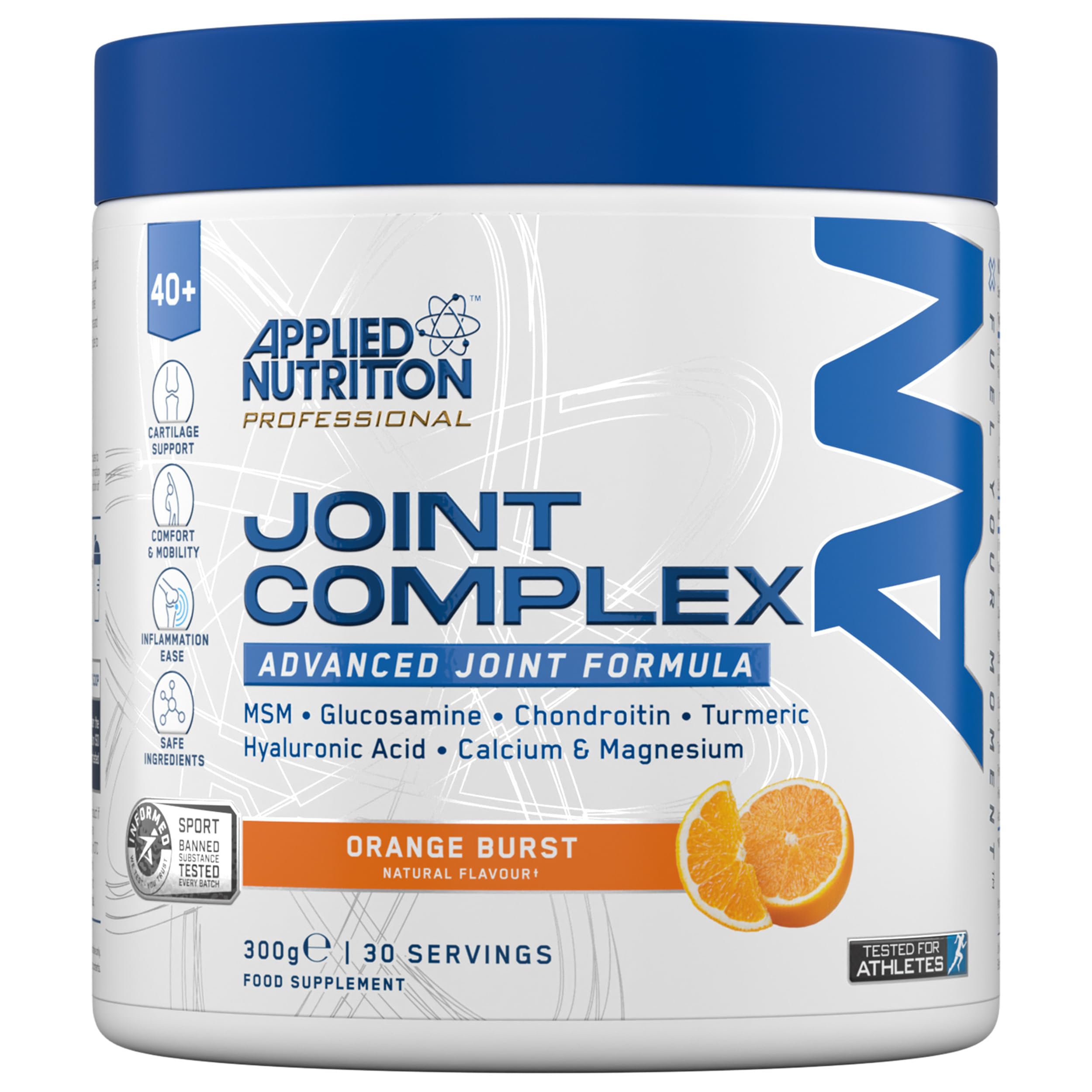Applied Nutrition Joint Complex for Over 40s | Glucosamine, Chondroitin, MSM, Turmeric, Pea & Hyaluronic Acid | Informed Sport – Orange Burst (300g – 30 Servings)