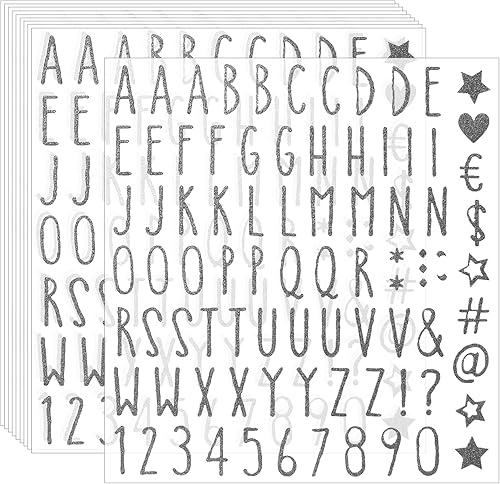 Miniatura 8 de Calcomanías de letras del alfabeto con purpurina, 800 piezas, 10 hojas, calcomanías autoadhesivas de números del alfabeto, calcomanías
