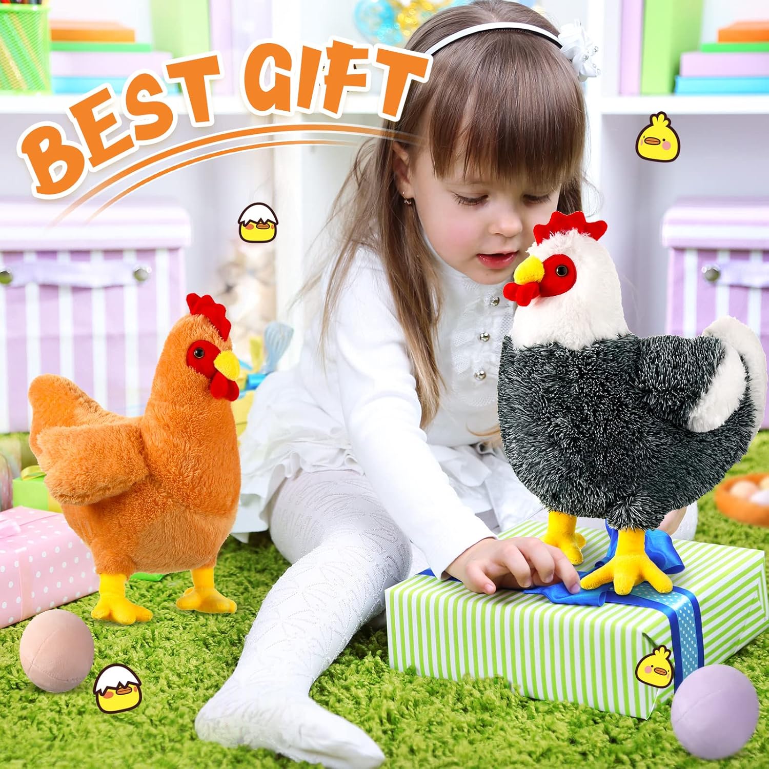 Civaner 6 Pcs 12 Inch the Hen Chicken Stuffed Animal Gift Cute Chicken Plush with Eggs Large Plush Gift Graduation Party Favor for Kids Boys Girls Women Thanksgiving Birthday Supplies