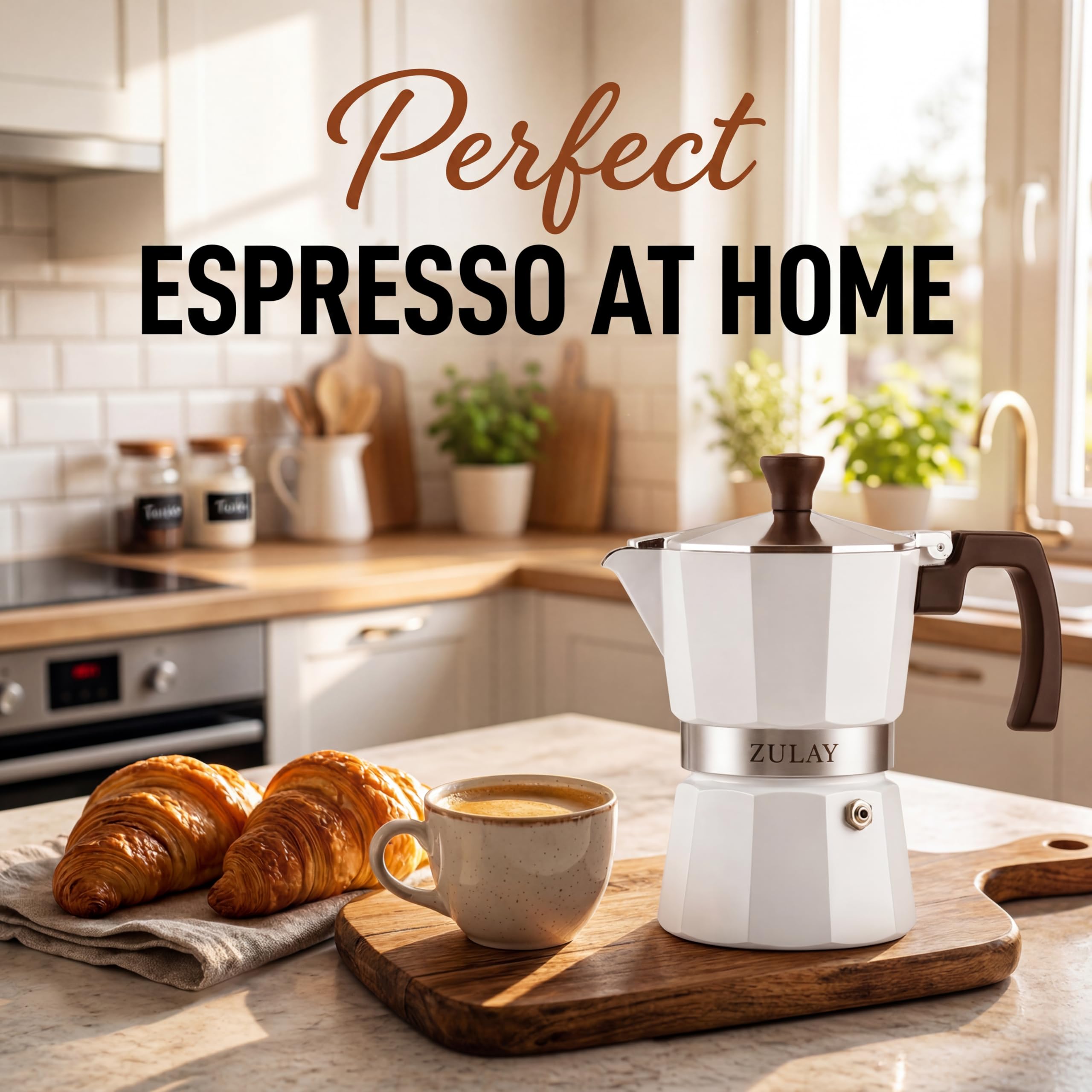 Zulay Premium Moka Pot Espresso - Cafetera espresso a prueba de fugas - Perfecto para auténtico espresso de estilo cubano e italiano - Hace 3 tazas de espresso, color blanco