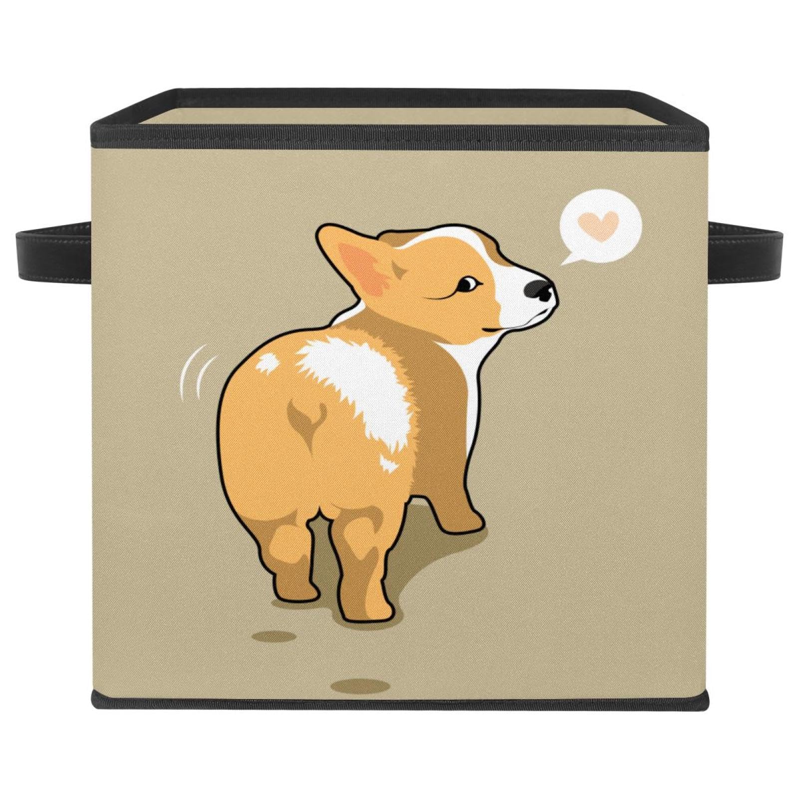 Boîte de rangement en tissu cube pliable Corgi avec poignées bac pour jouets livres et placard
