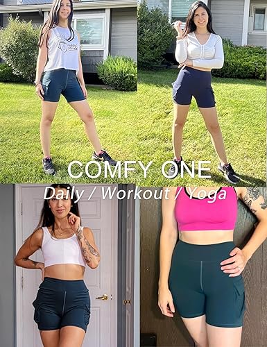 Miniatura 4 de Pantalones cortos de entrenamiento de cintura alta para mujer, con control de abdomen, para ciclismo, yoga, correr, con bolsillos