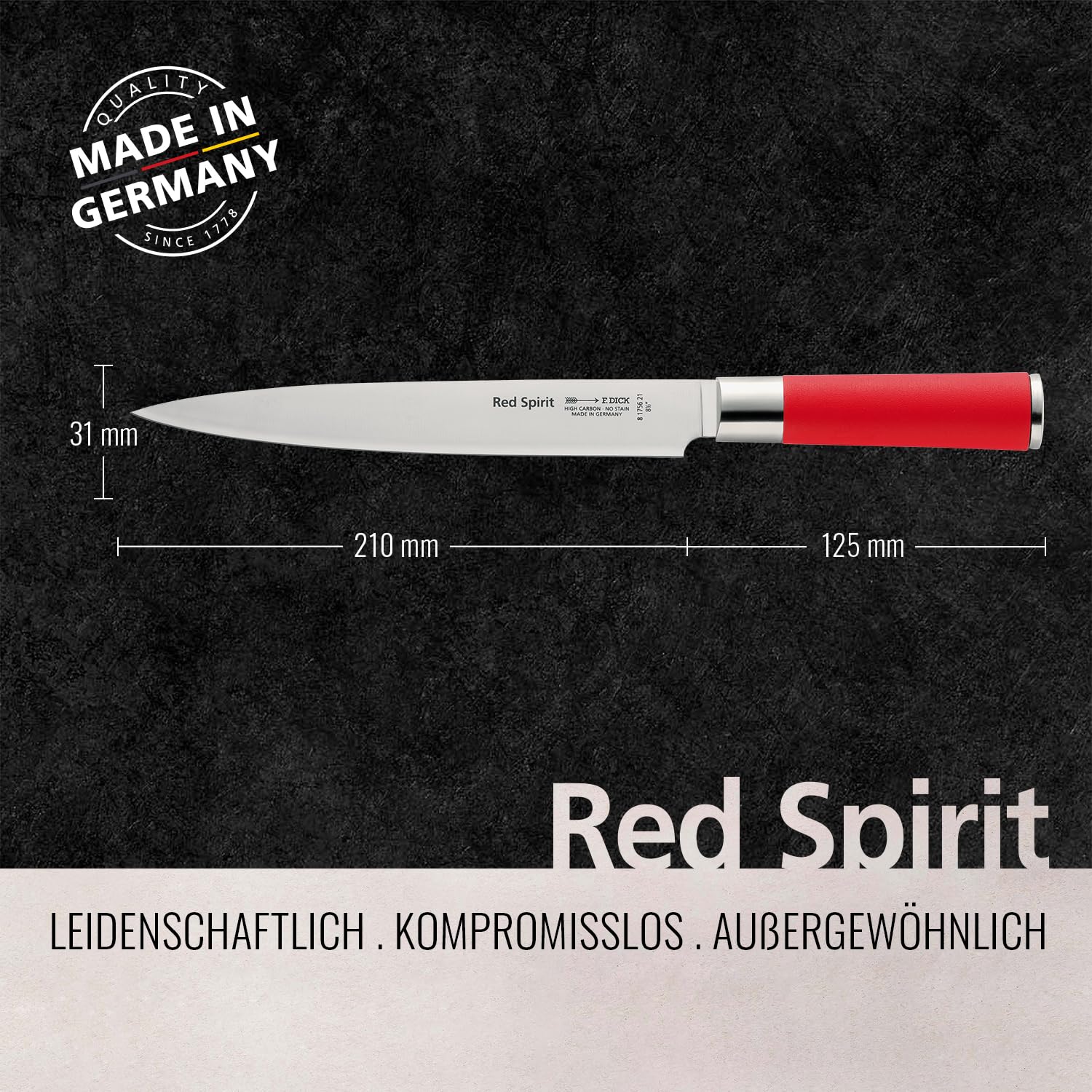 F. Dick Tranchiermesser Red Spirit (Küchenmesser mit Klinge 21 cm, X55CrMo14 Stahl, nichtrostend, 56° HRC) 81756212
