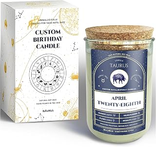Birthday Candles - Custom Birthdate Astrological Zodiac Scented Candles. Astrology Gifts. All Natural Soy Wax. 75+ Hour Burn Time. Made in USA - April 28
