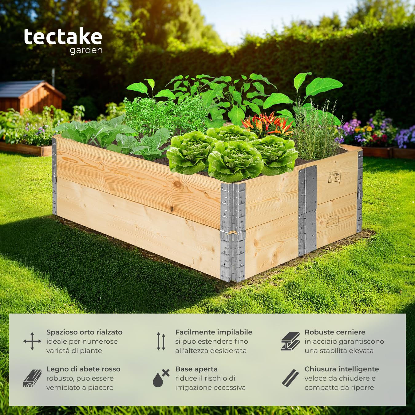 tectake® Fioriera Pieghevole, Cassoni Impilabili, Orto Rialzato, Salvaspazio, 120 x 80 x 19 cm, Montaggio Rapido, Alta Stabilità - Numero Telaio 2