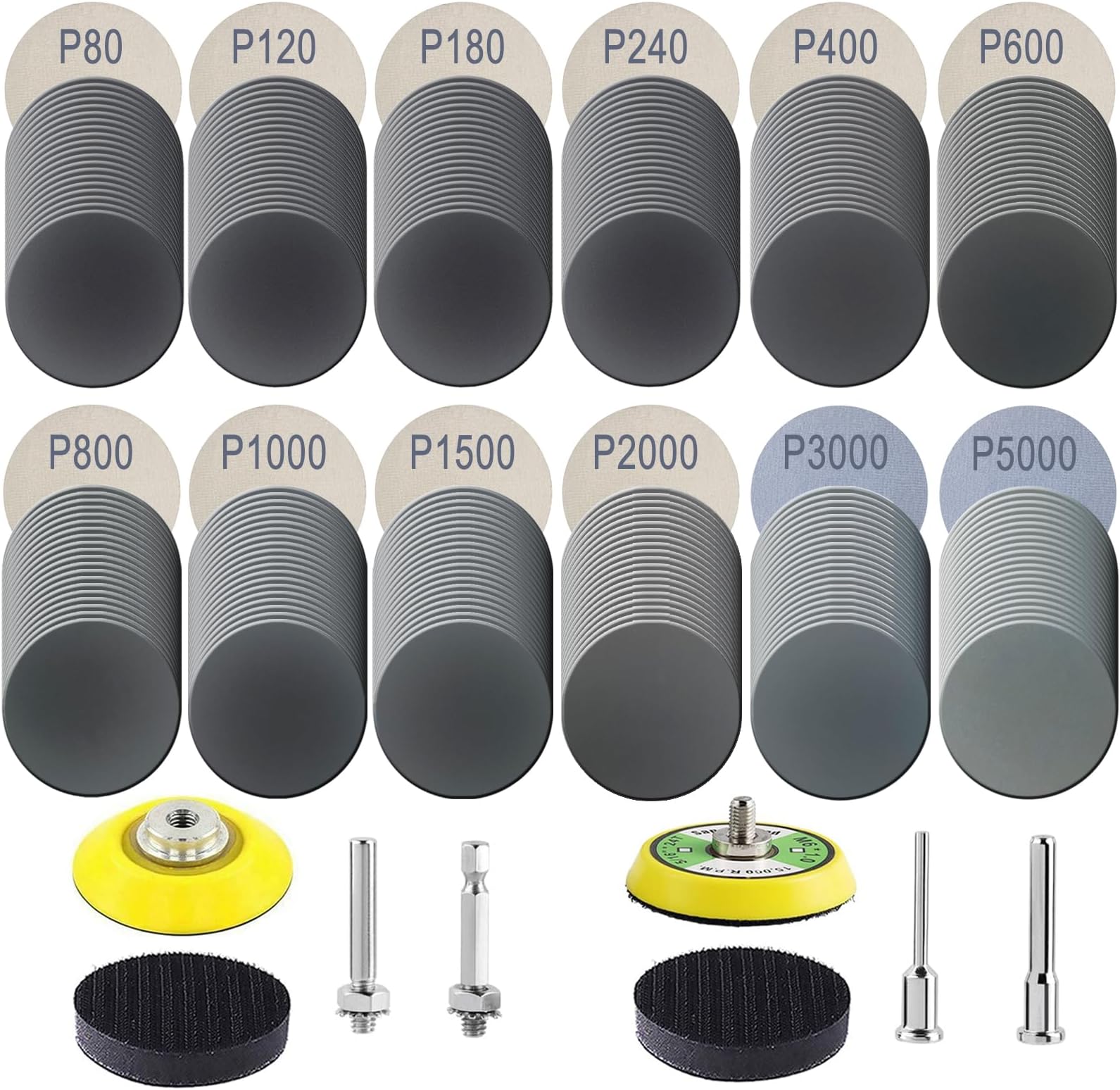 240Pcs 2 Inch Sanding Discs, Hook and Loop Sanding Pads 80-5000 Grit Wet and Dry Sandpaper for Drill Grinder Rotary Tools with 1/4" 1/8" Shank Backer Plat (2 Inch 240 Pcs)