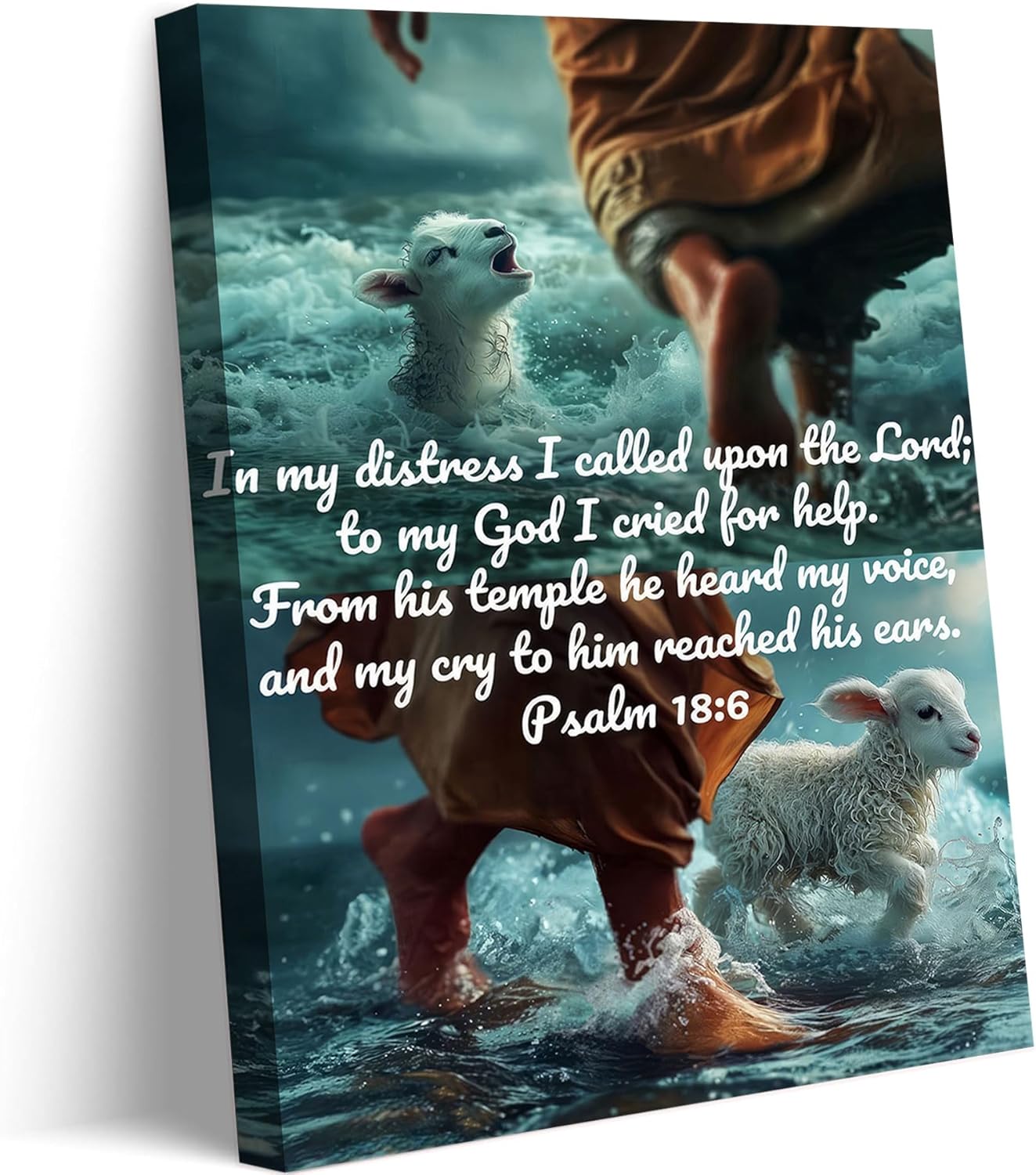 Jesus Saving Lamb Canvas Wall Art Jesus And Lamb Walk On Water Wall Decor Picture Christian Bible Verses Poster Print for Living Room Bedroom Church Decoration Prepare To Hang Jesus the Redeeming Lamb on the Water 16x24in