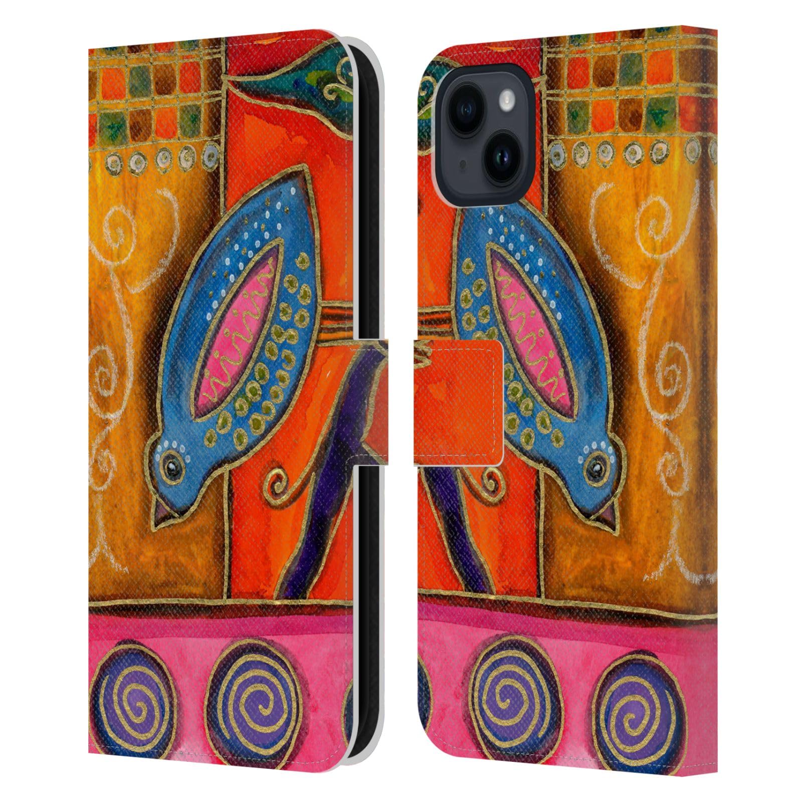 Head Case Designs Officially Licensed Wyanne Funky Little Bird Birds Leather Book Wallet Case Cover Compatible with Apple iPhone 15 Plus