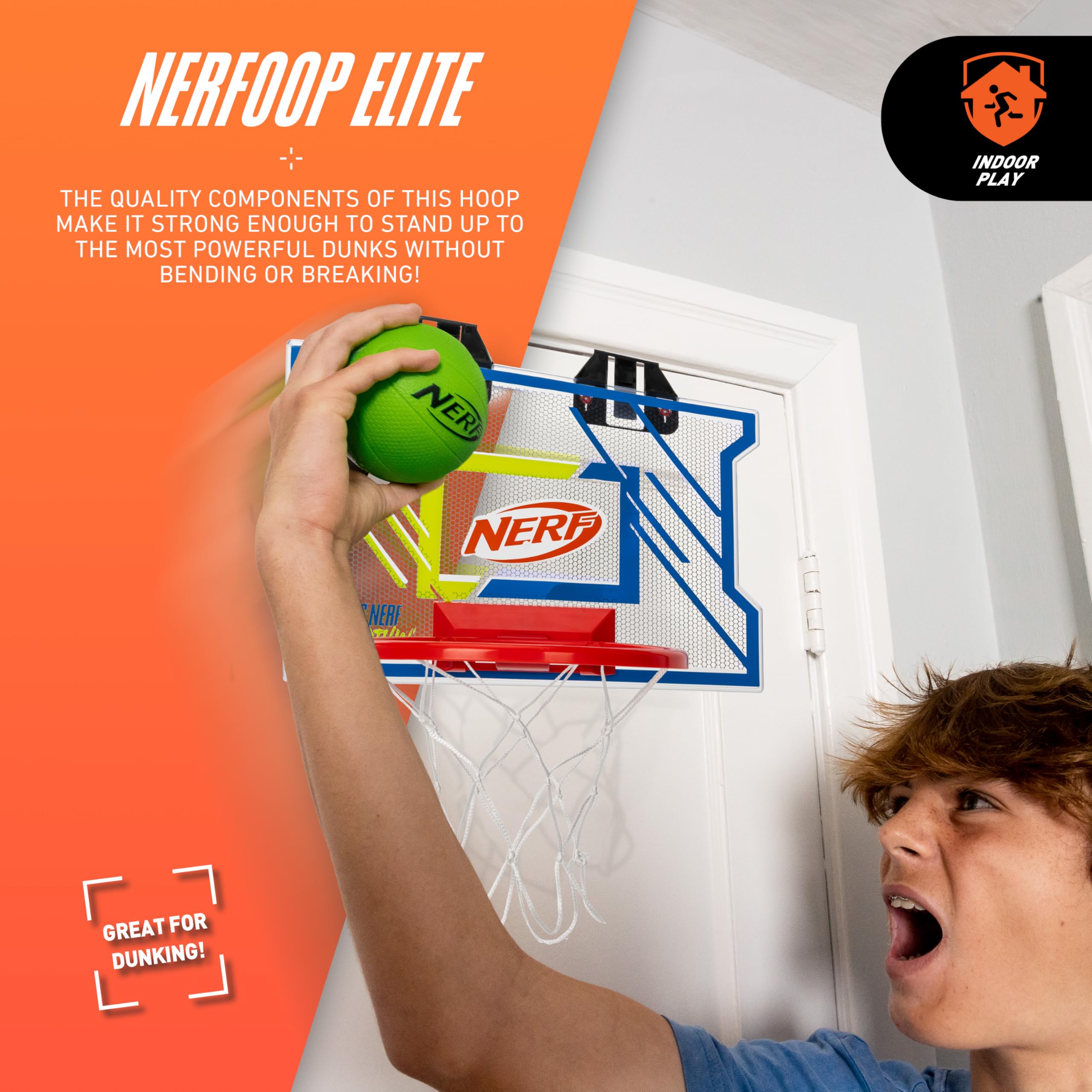 NERFOOP Elite - Juego de Aros de Baloncesto para Encima de la Puerta, Juego de Mini Aros con Pelota de Espuma Nerf, Dormitorio + aro de Accesorios de Oficina, Incluye Bola de Espuma