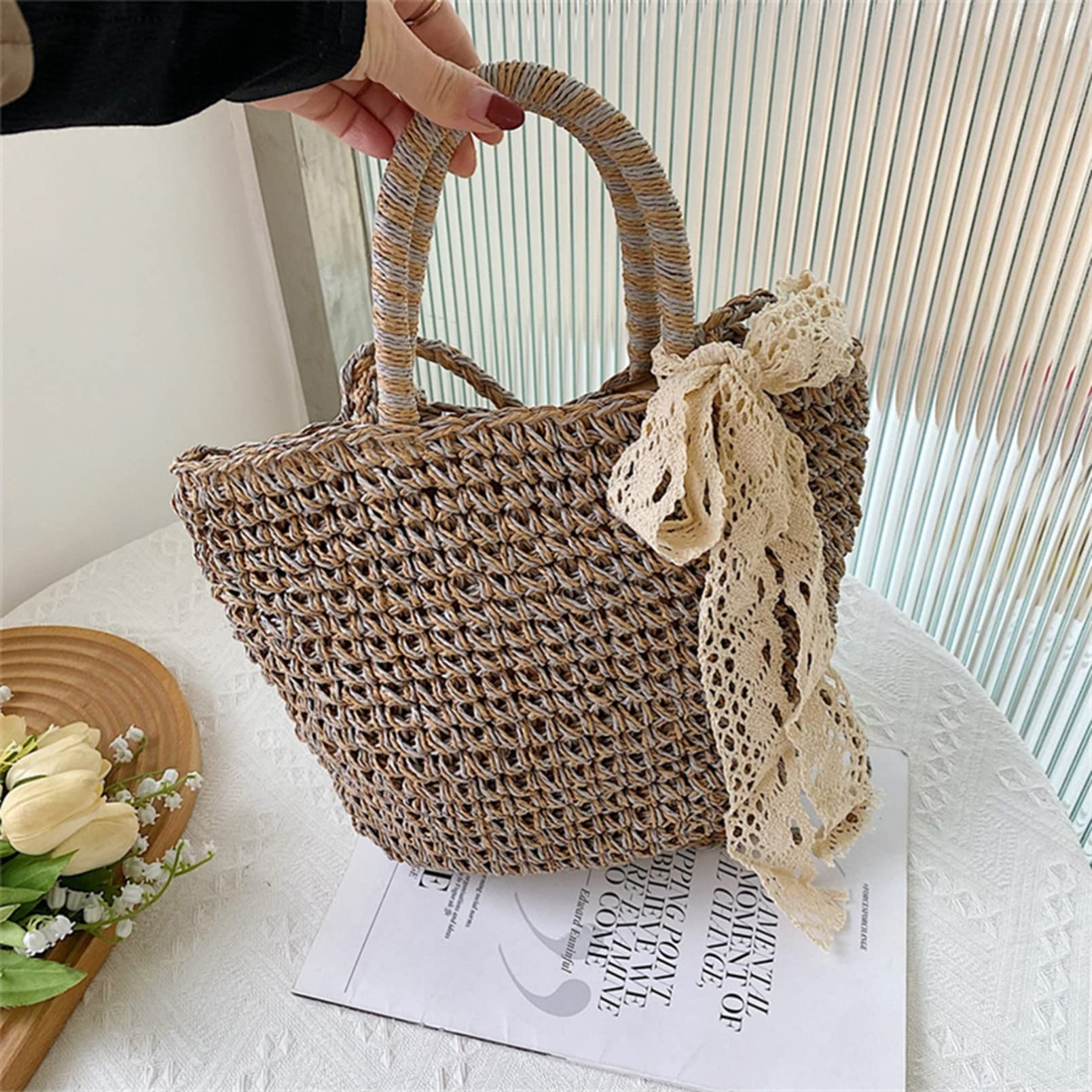 Amazon.co.jp: 編みバッグ かごバッグ ストロー 肩掛けバッグ バケツ 