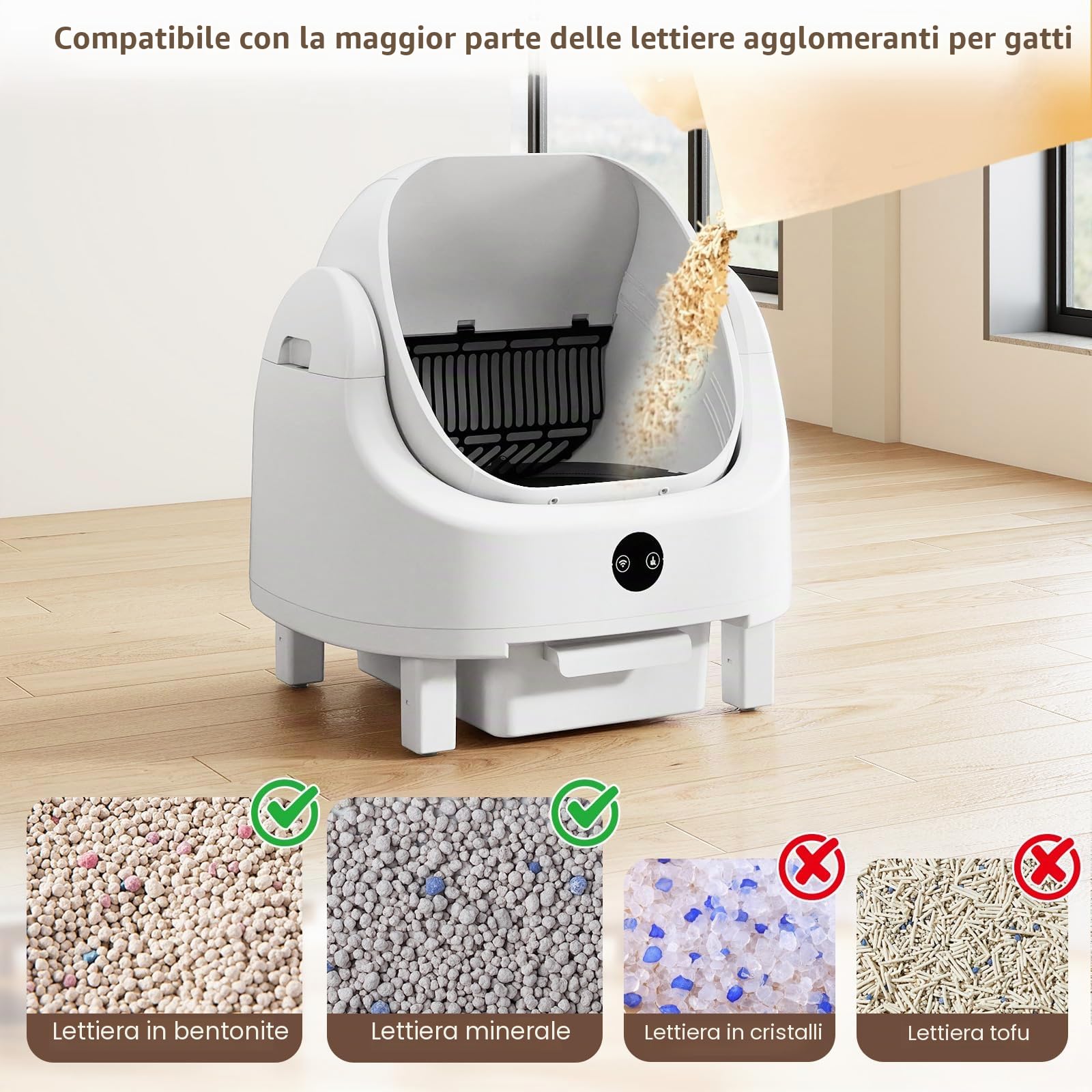 FANTASK Lettiera automatica per gatti con controllo app, controllo degli odori e sicurezza del sensore, incluso sacchetto della spazzatura e scatola per aromaterapia, per più gatti