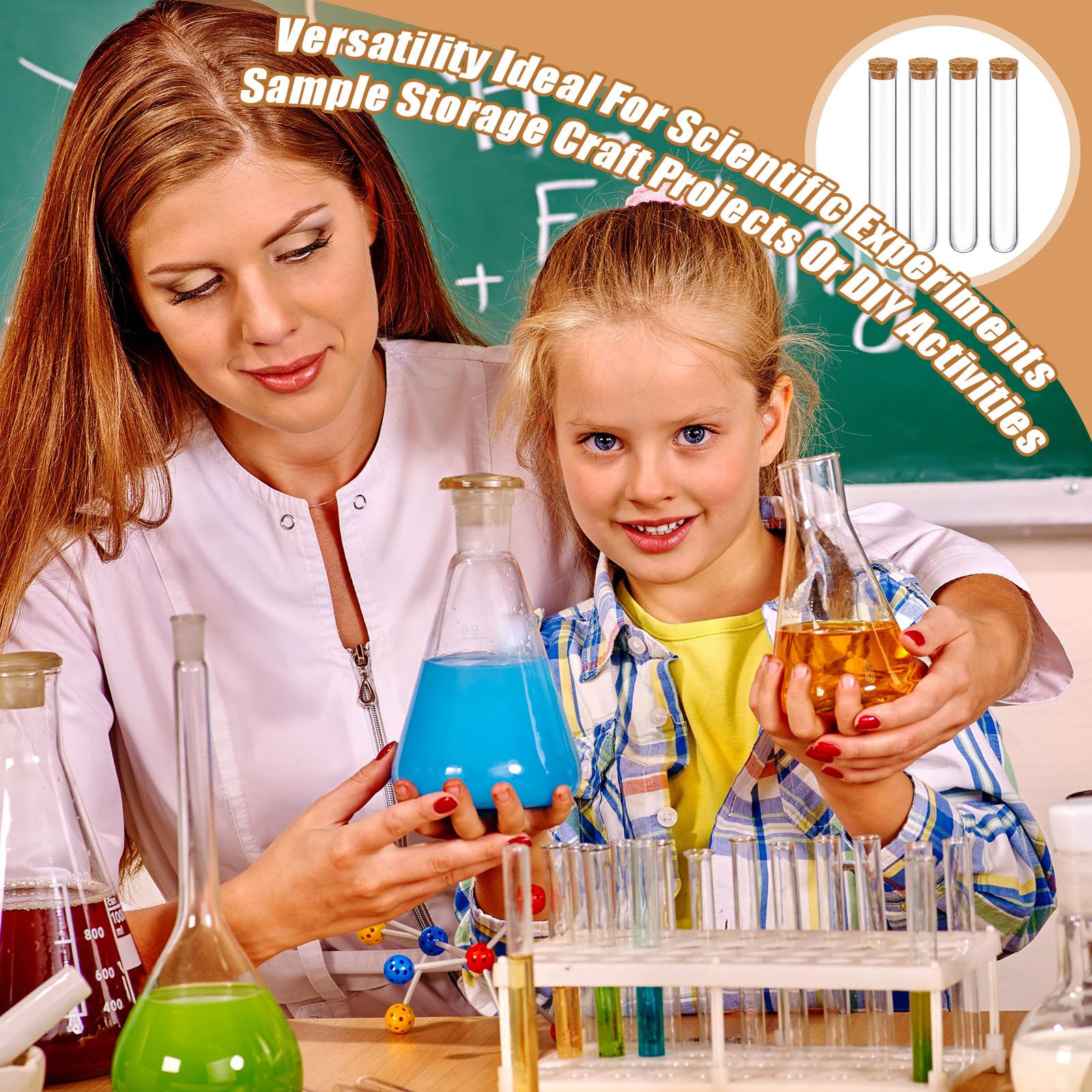 Thyle 100 provette in vetro con tappo trasparente in sughero, fondo rotondo, per test di laboratorio, tamponi per alcol, contenitori per piante, esperimenti scientifici, caramelle, bomboniere (20 x