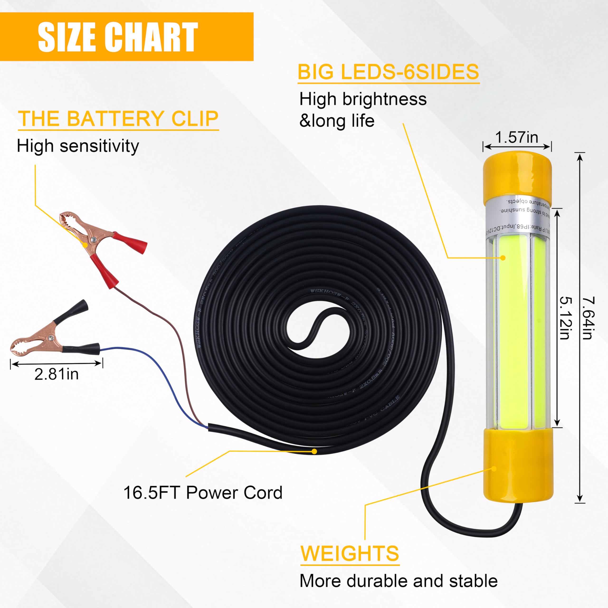 Super jasne podwodne światło wędkarskie, 20 W, 12 V, 16000 lumenów, IP68, wodoodporna, zanurzalna lampa LED, noc, dok wędkarski, łódź, głębokie światło do krewetek krewetkowych Crappie Squid Shad