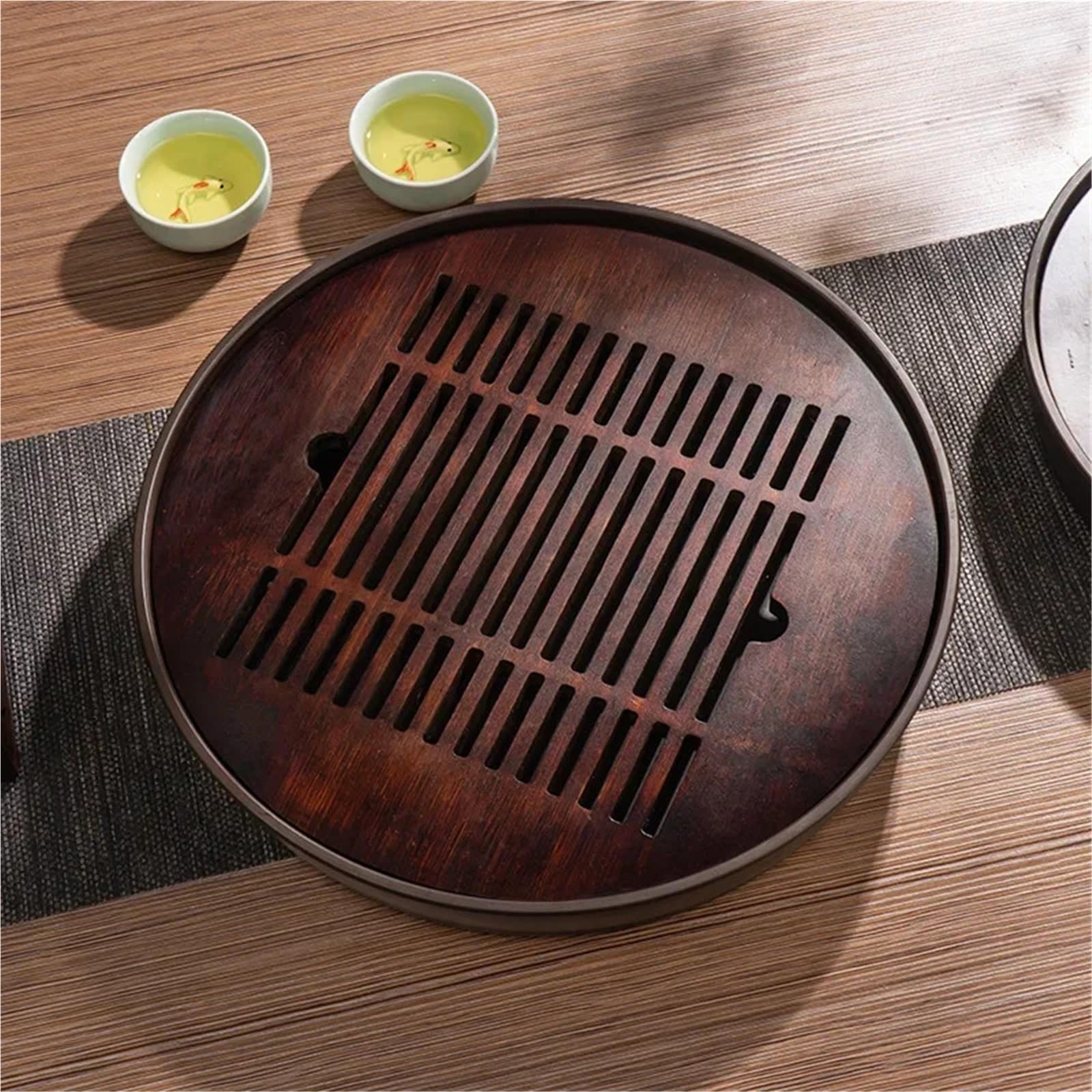 Plateau Circulaire en Bambou for Le Service des Boissons au café et à la Maison, Plateau for Conserver l'eau, for Bouilloire, Accessoires de Cuisine Plateau à thé en Bambou(Circular 25CM)