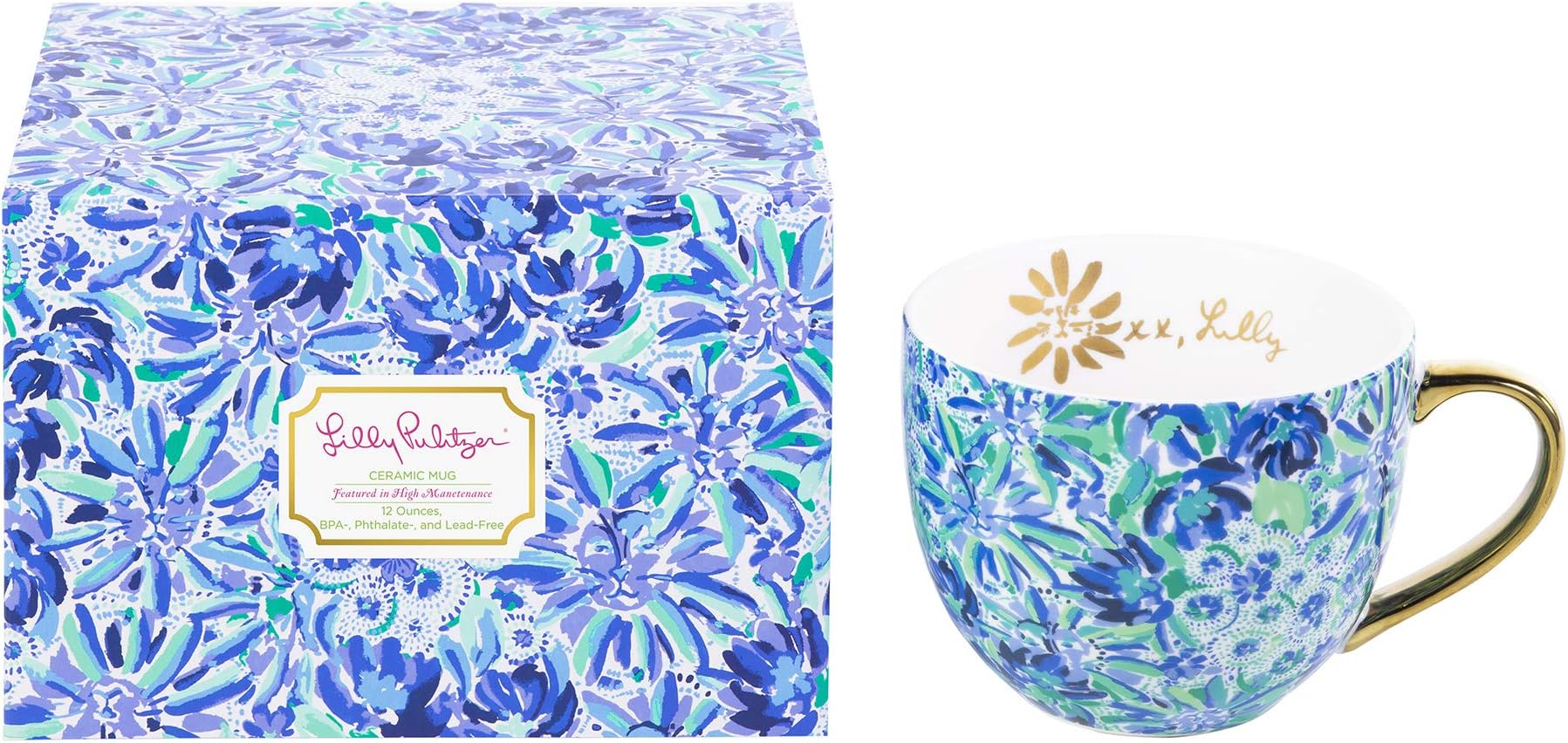 Lilly Pulitzer Gold Handle Ceramic Mug 12 Ounce Blue
