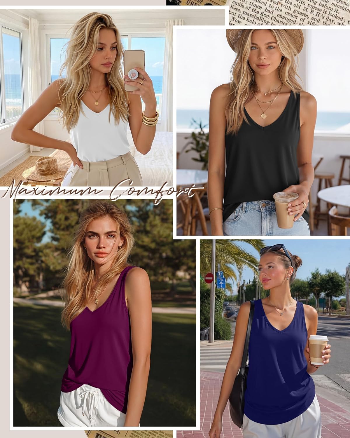 Riyiper 4 Pack Women's Tank Tops Loose Fit V Neck Racerback Tops Sleeveless Casual Tee Basic Summer 2026 Workout Yoga Shirts - Image 3