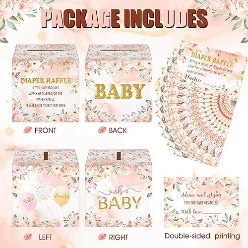 Miniatura 3 de Teling 51 boletos para rifas de pañales con caja de tarjetas, decoración de baby shower, caja de soporte para baby shower, para fiesta de rifas de