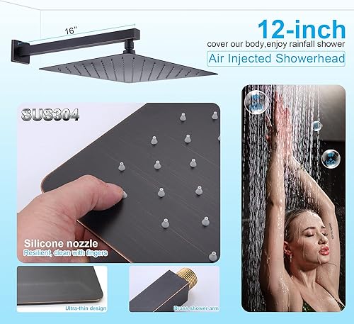 Miniatura 54 de Enga Sistema de ducha de lluvia de oro cepillado con chorros corporales, sistema de chorros de ducha de lluvia de 12 pulgadas, juego de grifo de Oro