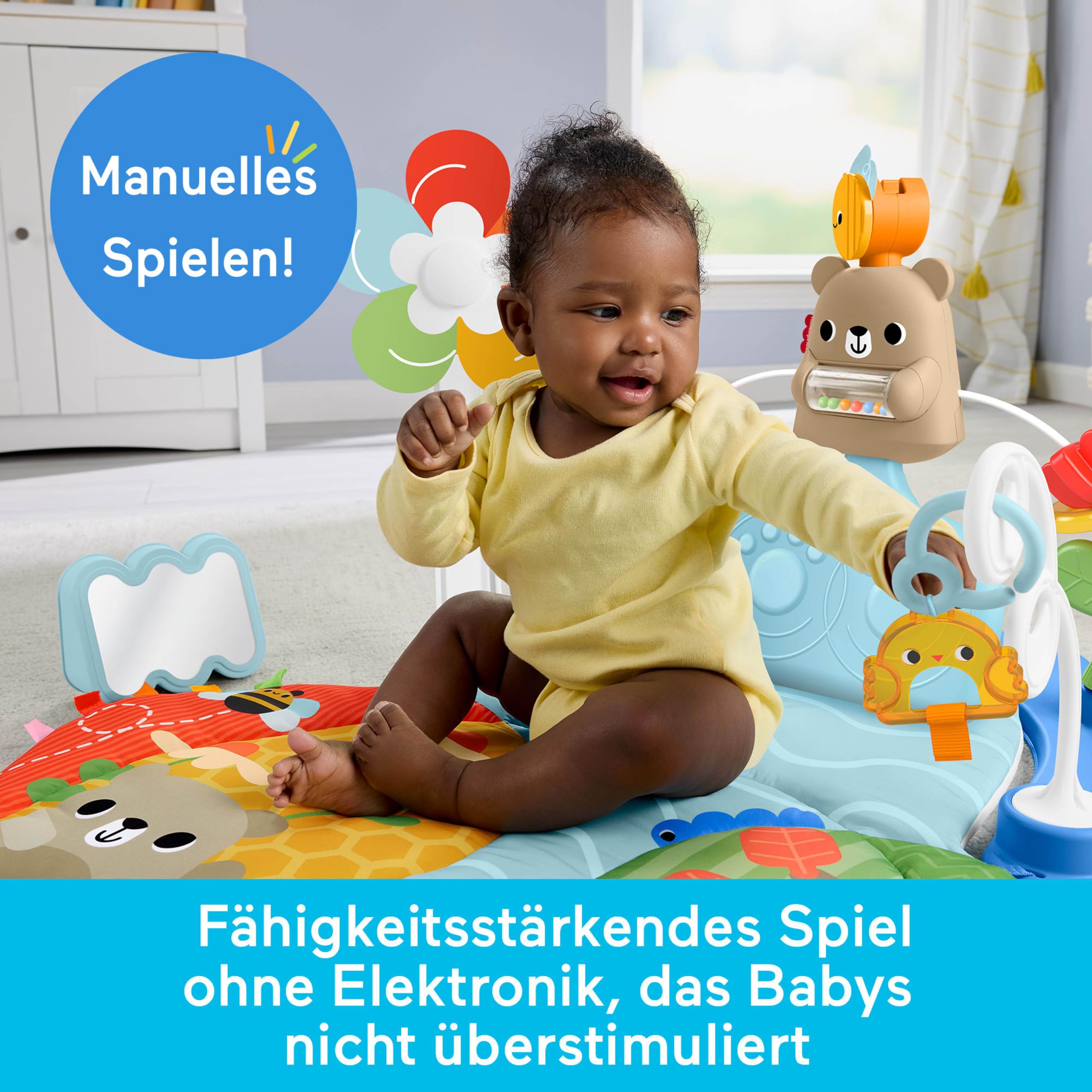 Fisher-Price Spieldecke für Babys 3-in-1 Kick & Sway sensorisches Aktivitätsspielzeug für die spielerische Entwicklung von Neugeborenen ab 0 Monaten, HYR60