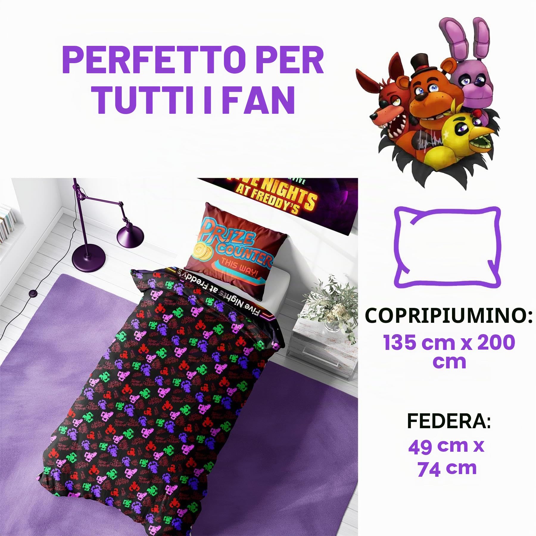 Halantex FNAF Security Breach - Set copripiumino singolo e federa, misto cotone, reversibile, per bambini, comodo, resistente e facile da pulire