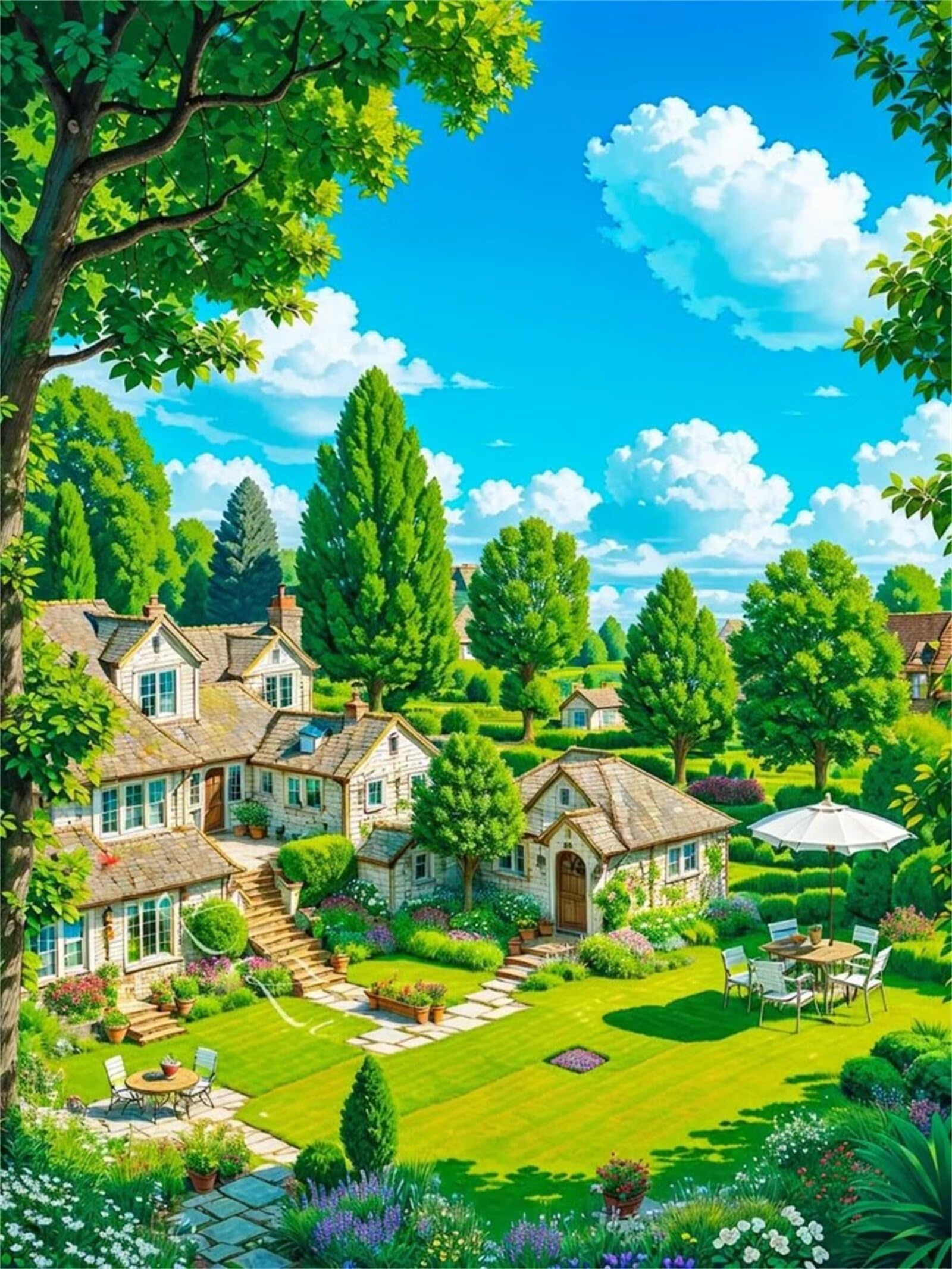 2000 Teile Puzzle Für Erwachsene,Grüne Landschaft auf dem Anwesen DIY-Puzzle,Kreative Unterhaltung, Spaß, Klassisches Puzzles Familienspiele