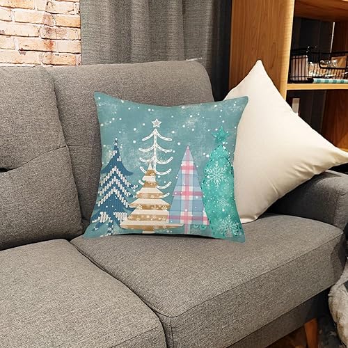 Miniatura 3 de Fundas de almohada de Navidad Aqua de 22 x 22 mas, diseño de pino, decoración del hogar, protector decorativo para sala de estar, funda de cojín de