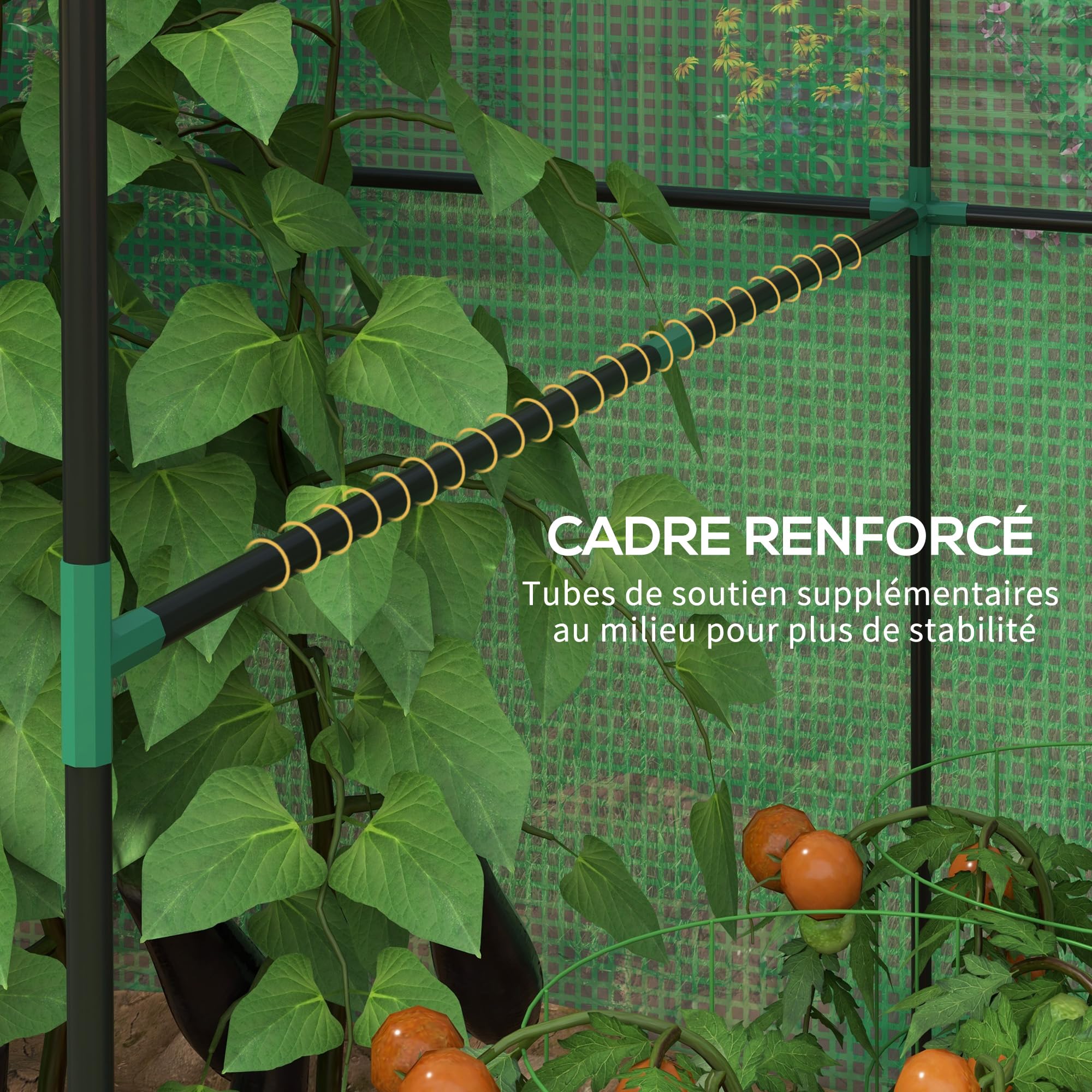 Outsunny Serre de Jardin PE, Serre de Balcon, bâche renforcée 135 g/m², châssis en Acier, Porte zippée Enroulable, pour légumes Plantes Fleurs, intérieur et extérieur, 200 x 140 x 200 cm, Vert