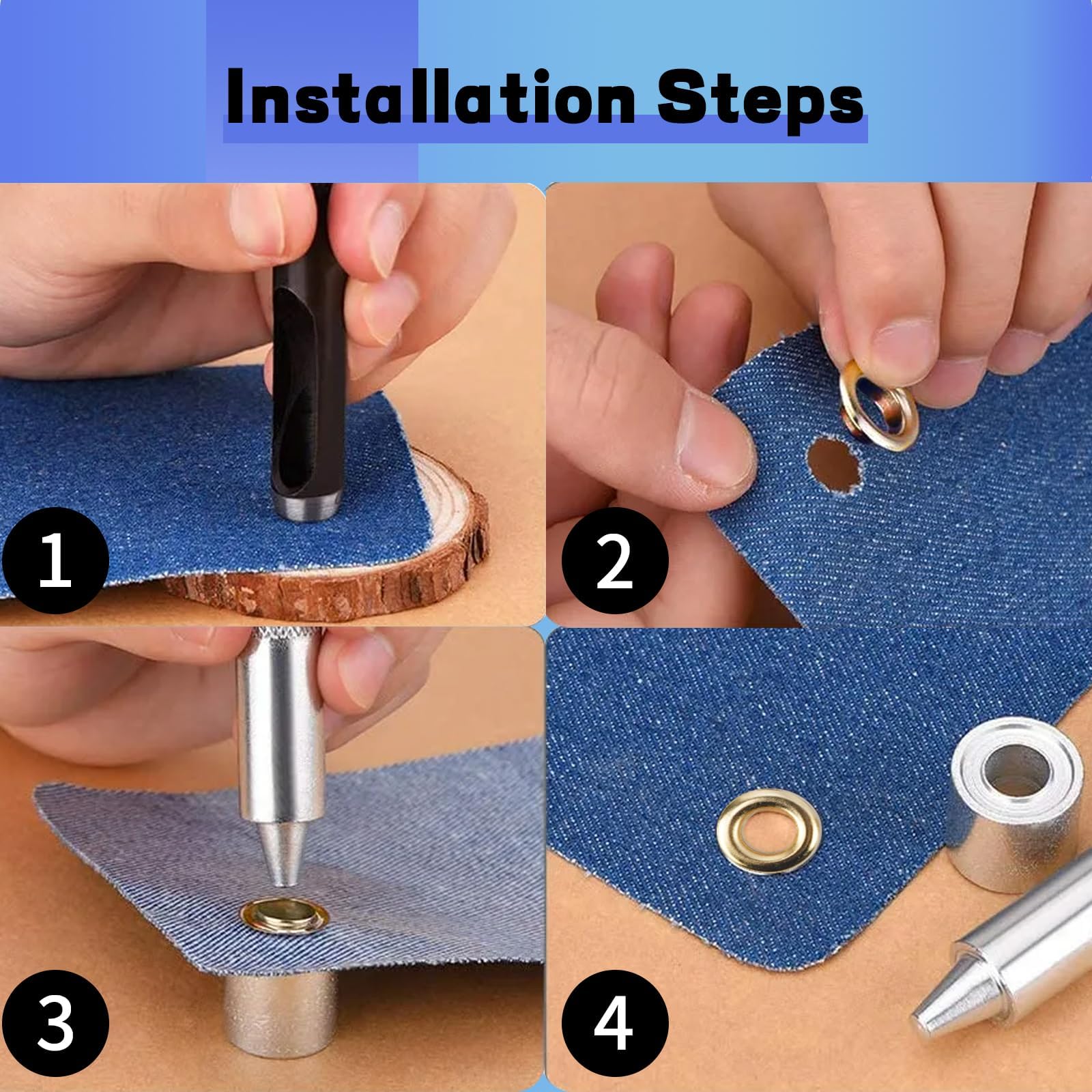 Zythrem 280Pcs Eyelet Punch Kit 10mm Grommets Eyelets Kit Eyelets and Punch Washers Setting Grommet Tool Kit Metal Eyelets for Fabric Leather Shoes Bag Canvas Belt Curtain Tarpaulin DIY Crafts - Image 4