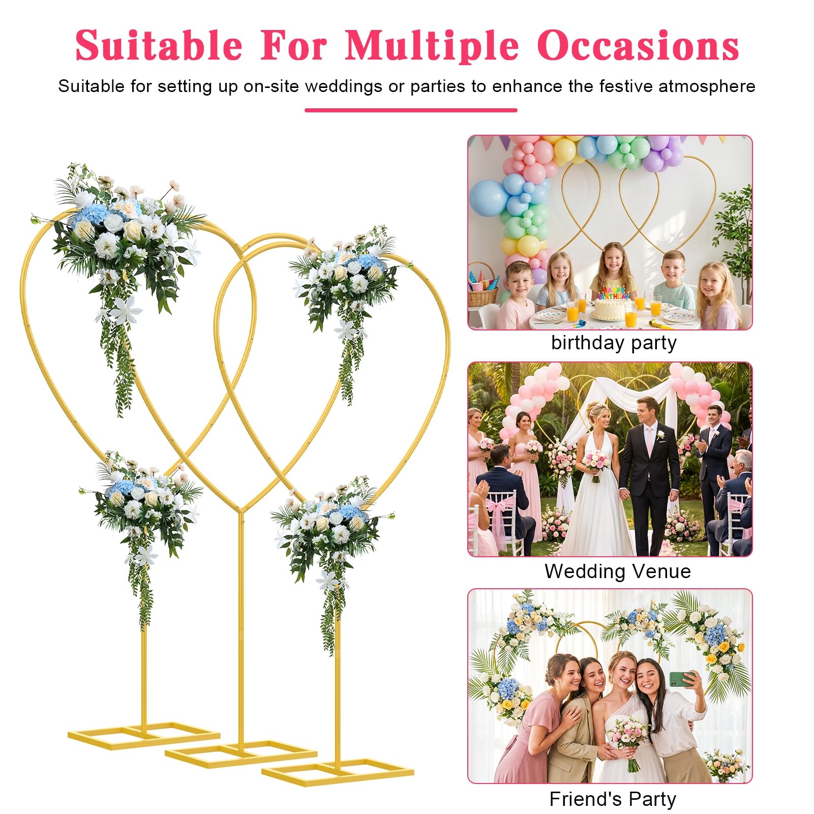 Herz-Bogenständer aus Metall, 5,7 ft goldener Herzrahmen für Hochzeit