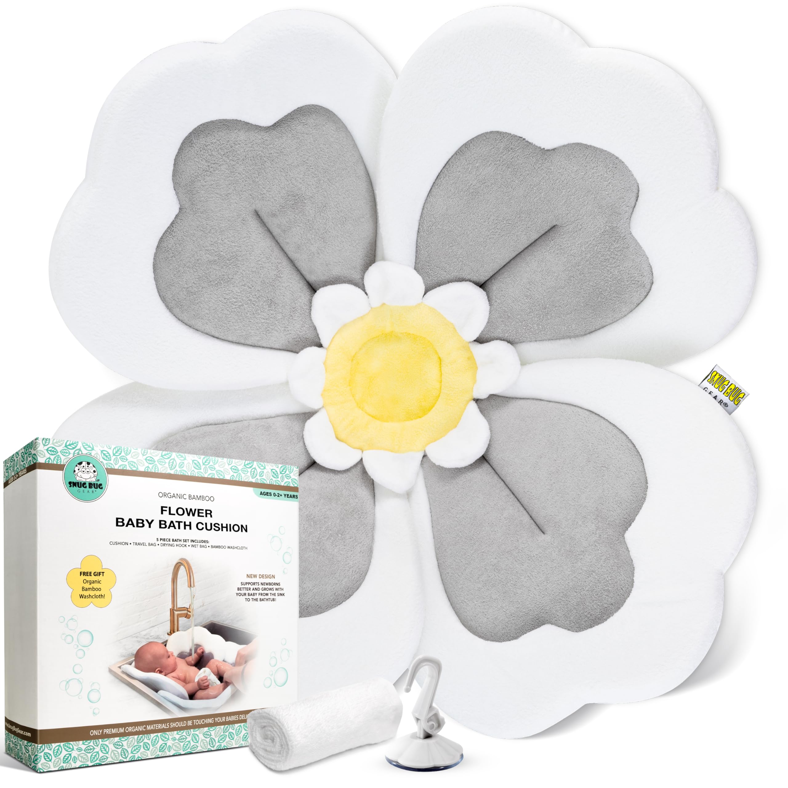Baby Bath Cushion 3pc Set - Newborn & Infant Lotus Bath Flower Baby with Soft Cover - Travel Bathtub Insert Pad for Kitchen Sink, Shower & Tub - Flower Bathing Pillow with Patented Comfort & Support