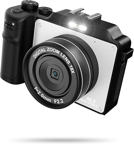 Cámara de vlogging, cámara digital 4K 48MP con WiFi, tarjeta TF 32G gratis y correa de mano, enfoque automático y antivibración, 7 filtros de color