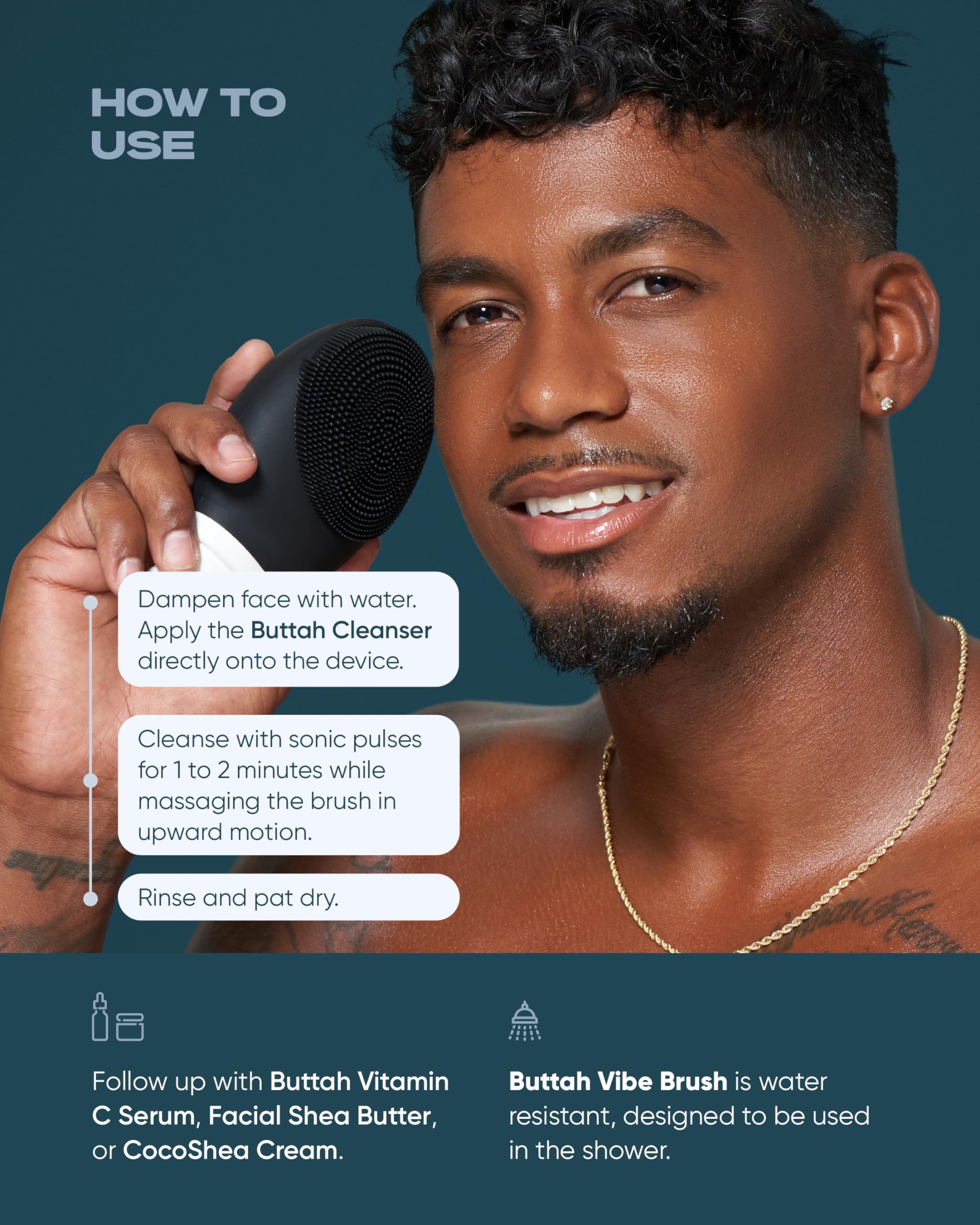 Buttah Skin by Dorion Cleanse + Vibe Brush Kit | Vibe Cleansing Face Brush | Buttah Facial Cleanser 3.4oz | 2-Speed Sonic Pulsating - Gentle Exfoliation - Water Resistant