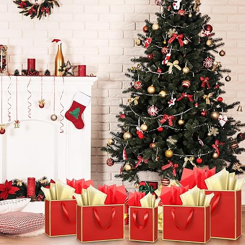 Miniatura 6 de Yeaqee 12 juegos de bolsas de regalo de papel metálico con asa de papel de seda que incluyen 8, 10 pulgadas, 13 pulgadas, bolsas de regalo de