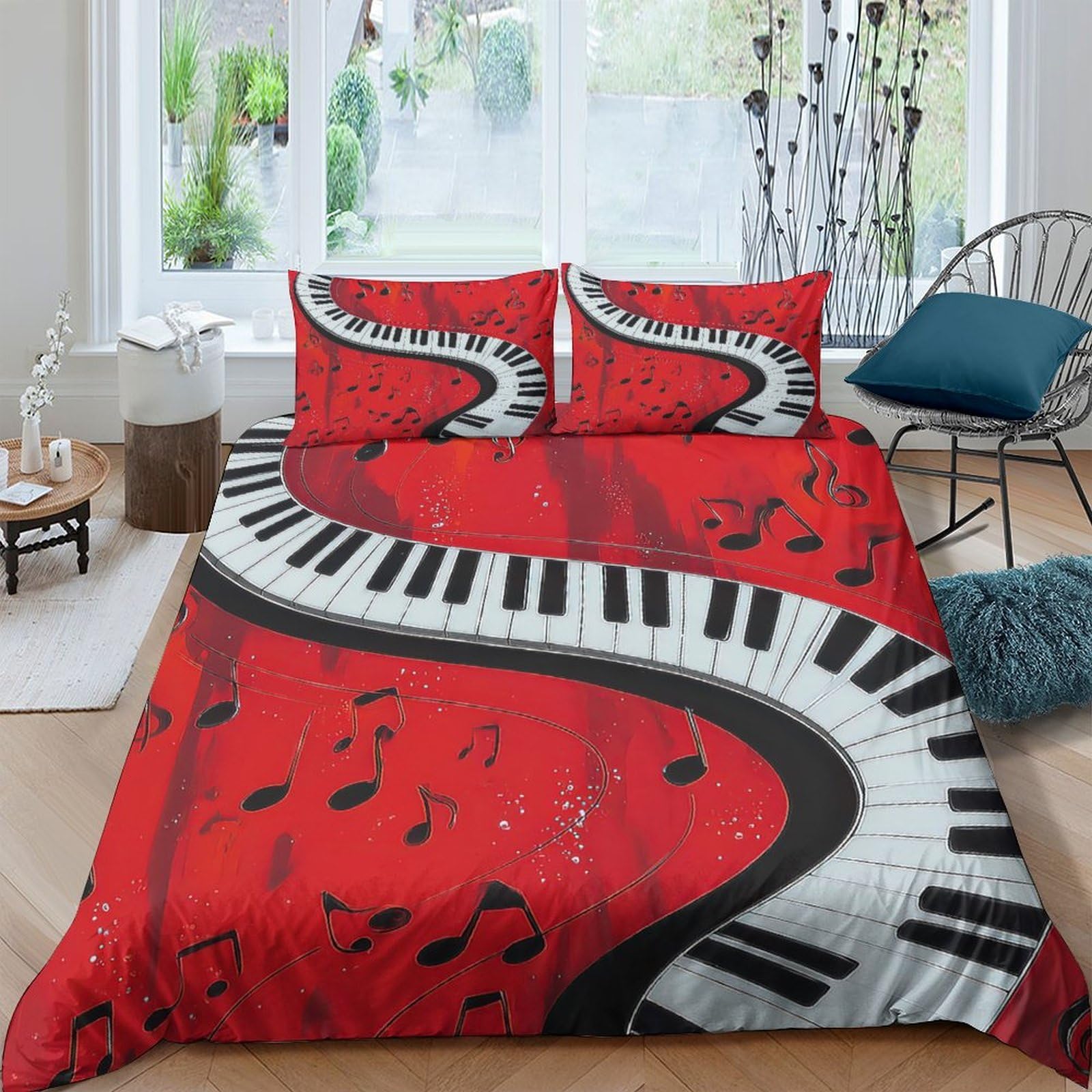 Ctjqhvkz Style-6 3D Printed Red Piano Keys Fitted Sheet Microfiber Soft Musical Notes Bed Cover For Bedroom Dorm Decorative Mattress Protection Single（135X200cm）