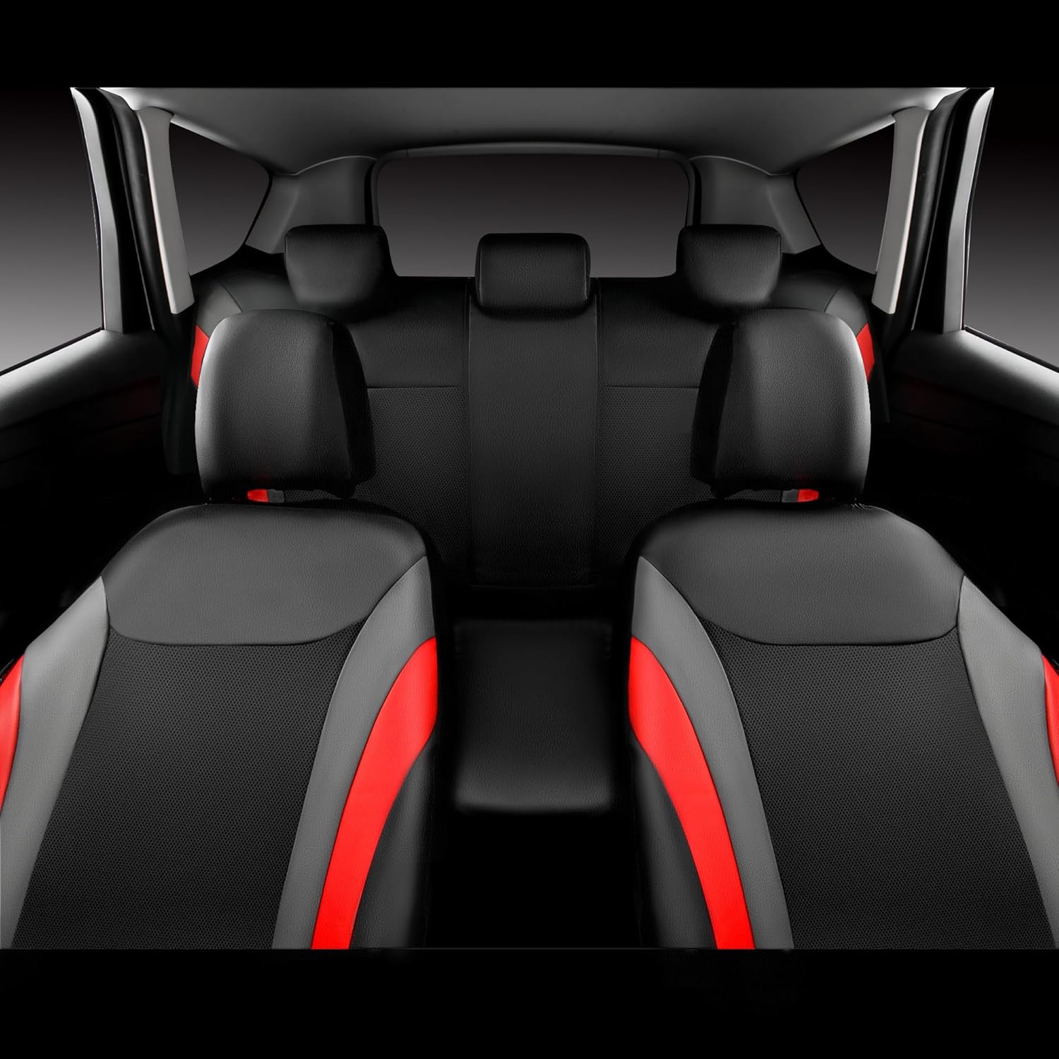 CAR PASS Leather Car Seat Covers Full Set,Waterproof Automotive Seat Covers for Cars SUV Sedan Truck,Airbag Compatible,5mm Composite Sponge,Sporty Universal Fit for Cute Women Girl (Black Red)