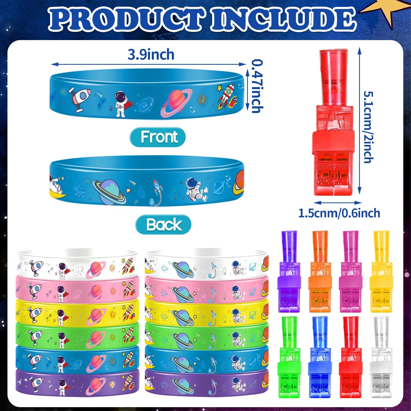 Yizeda 48PCS Space Party Favors LED Finger Lights Light Up Bracelets Glow in the Dark Light Up Toys Gifts Bulk for Kids Birthday Goodie Bags Party Decorations Back to School Supplies Classroom Prizes