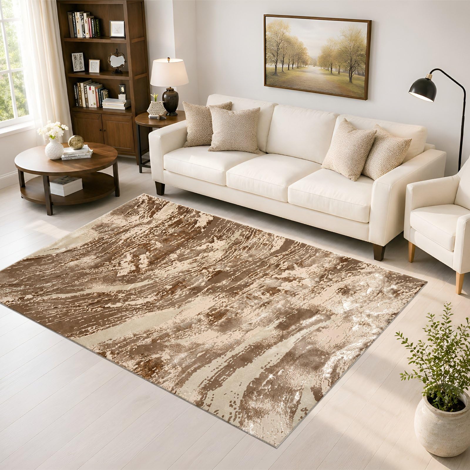 renoazul® Jute Back Extra Large Rugs For Living Room - Jeze Mink Abstract Rug - 160 x 230 cm - Washable Bedroom Carpet, Dining Room and Lounge Rug
