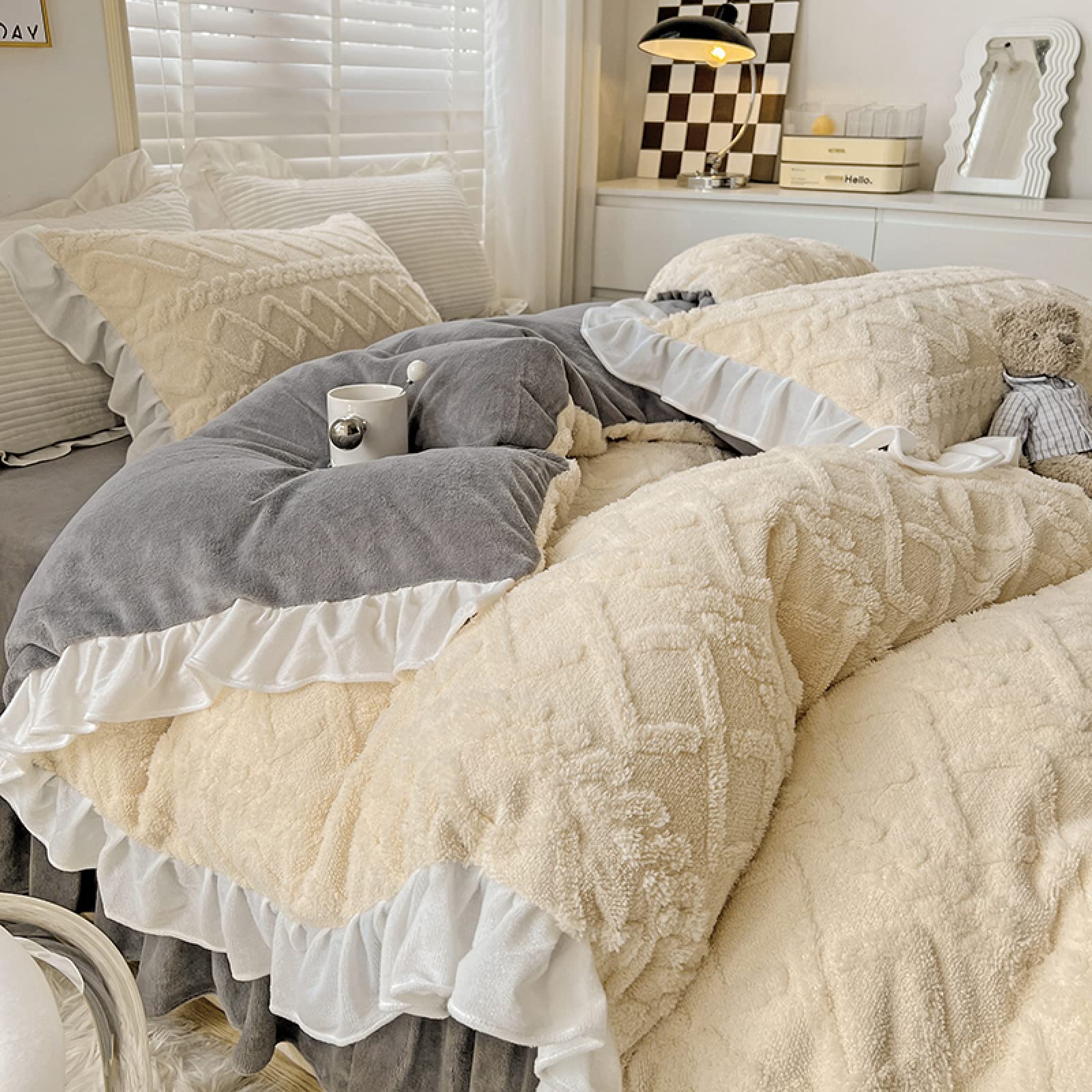 Ruccit Beige Dekbedovertrek Sets King Size Groen Gestreept 100% Gewassen Katoen Crème Dekbedovertrek Dubbele Kids Tieners Volwassen Moderne 3 stks Dekbedovertrek Boerderij Beddengoed Set met
