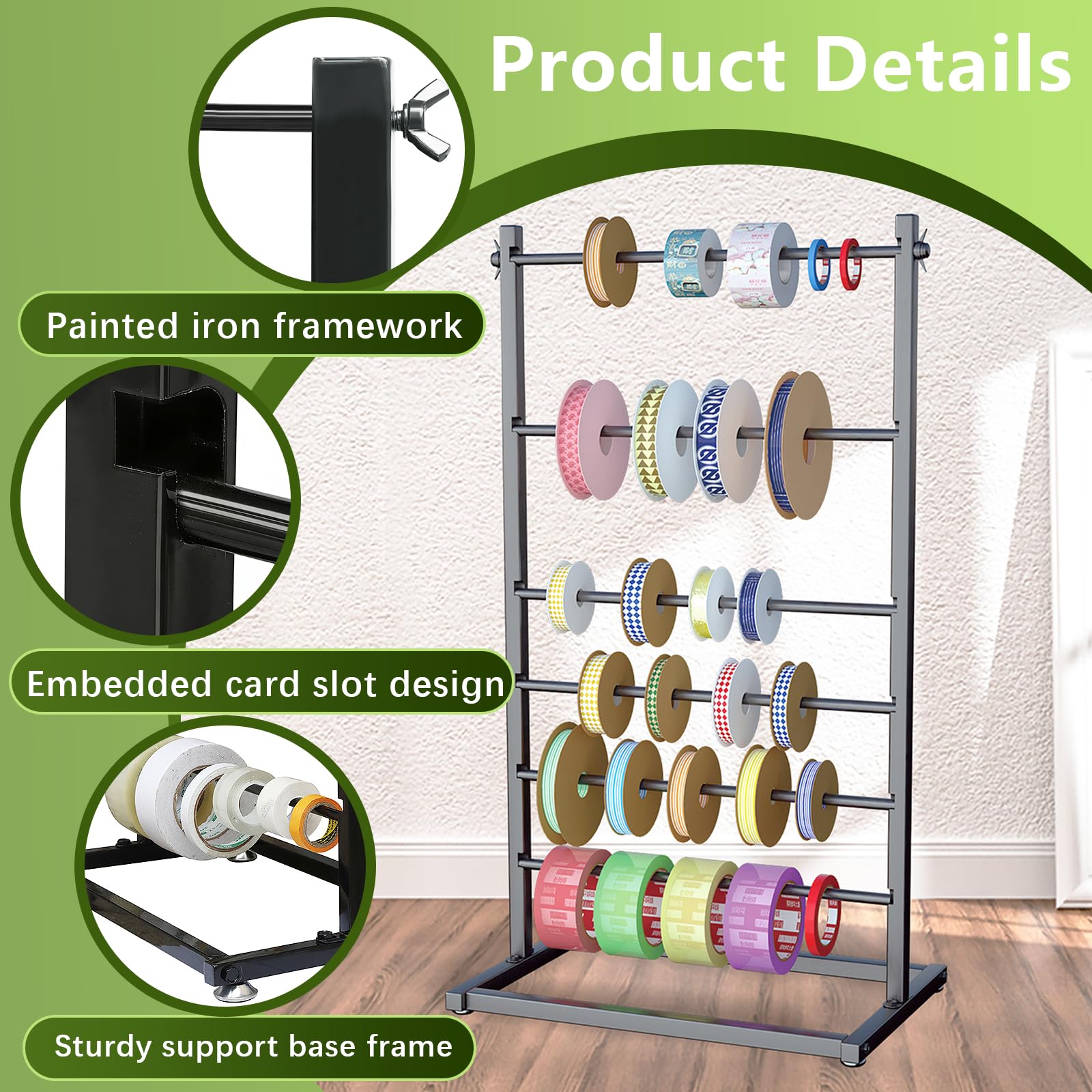 Bandhalter, 45 x 30 x 80 cm Rollenhalter Geschenkband mit 6 Ebenen Höhenverstellbarer Bandaufbewahrungsregal mit Eingebetteten Rillen Rollenhalterung Bastel Band Halter Organizer für Zuhause Floristen