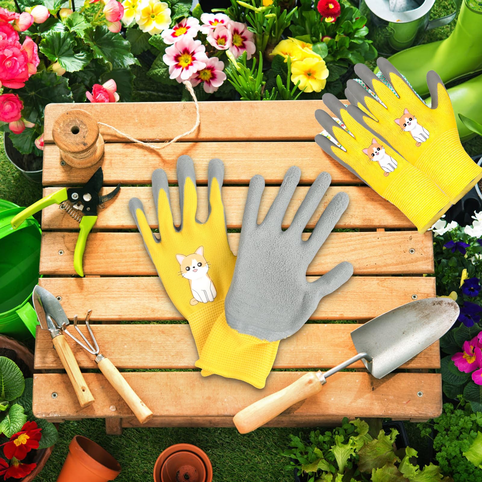 3 Paia Guanti da Giardinaggio, Guanti da Lavoro di Sicurezza per Bambini, Guanti Protettivi Antiscivolo per lavori domestici, pittura, attività all'aperto, 3 a 10 anni Ragazzi e Ragazze (5-7 anni)