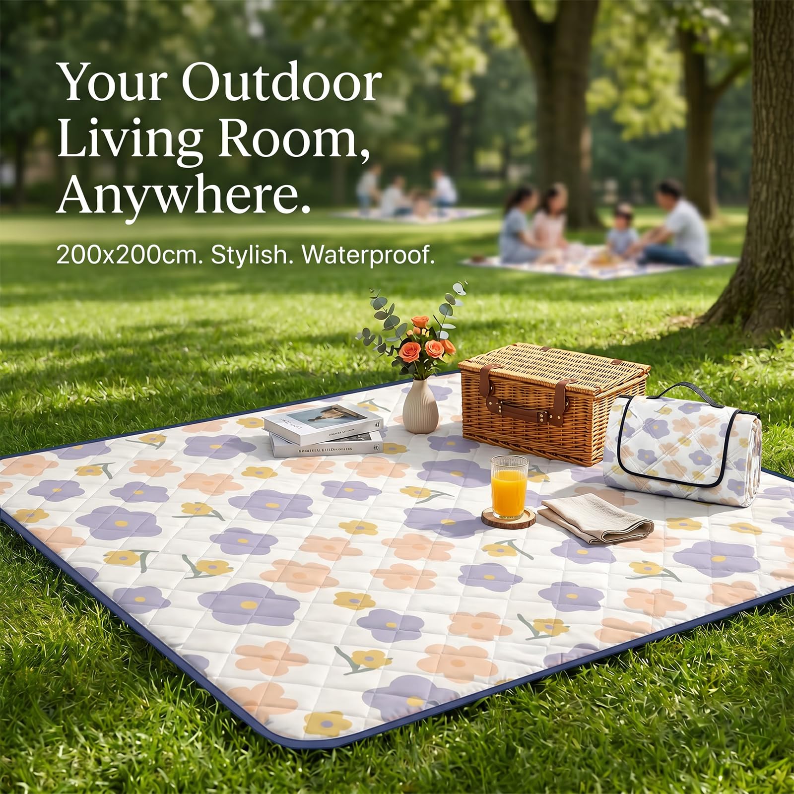Coperta Picnic Impermeabile 200x200 cm Portatile con Maniglia Stuoia Spiaggia Campeggio Viola