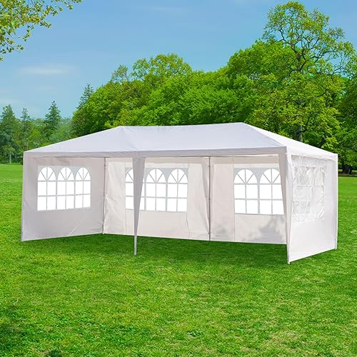 Doppy Gazebo para exteriores, toldo blanco, carpa de 10 x 30 pies, toldo resistente, tienda de campaña para eventos con paredes laterales,
