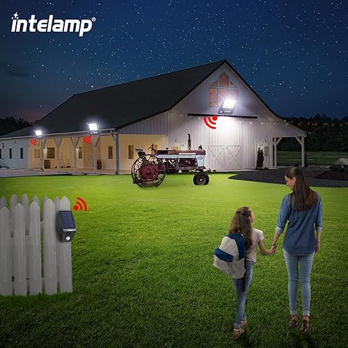 Miniatura 5 de intelamp Luces solares con sensor de movimiento para exteriores, 12000 mAh, 2000 lúmenes, sensor de movimiento solar, luz de inundación con control